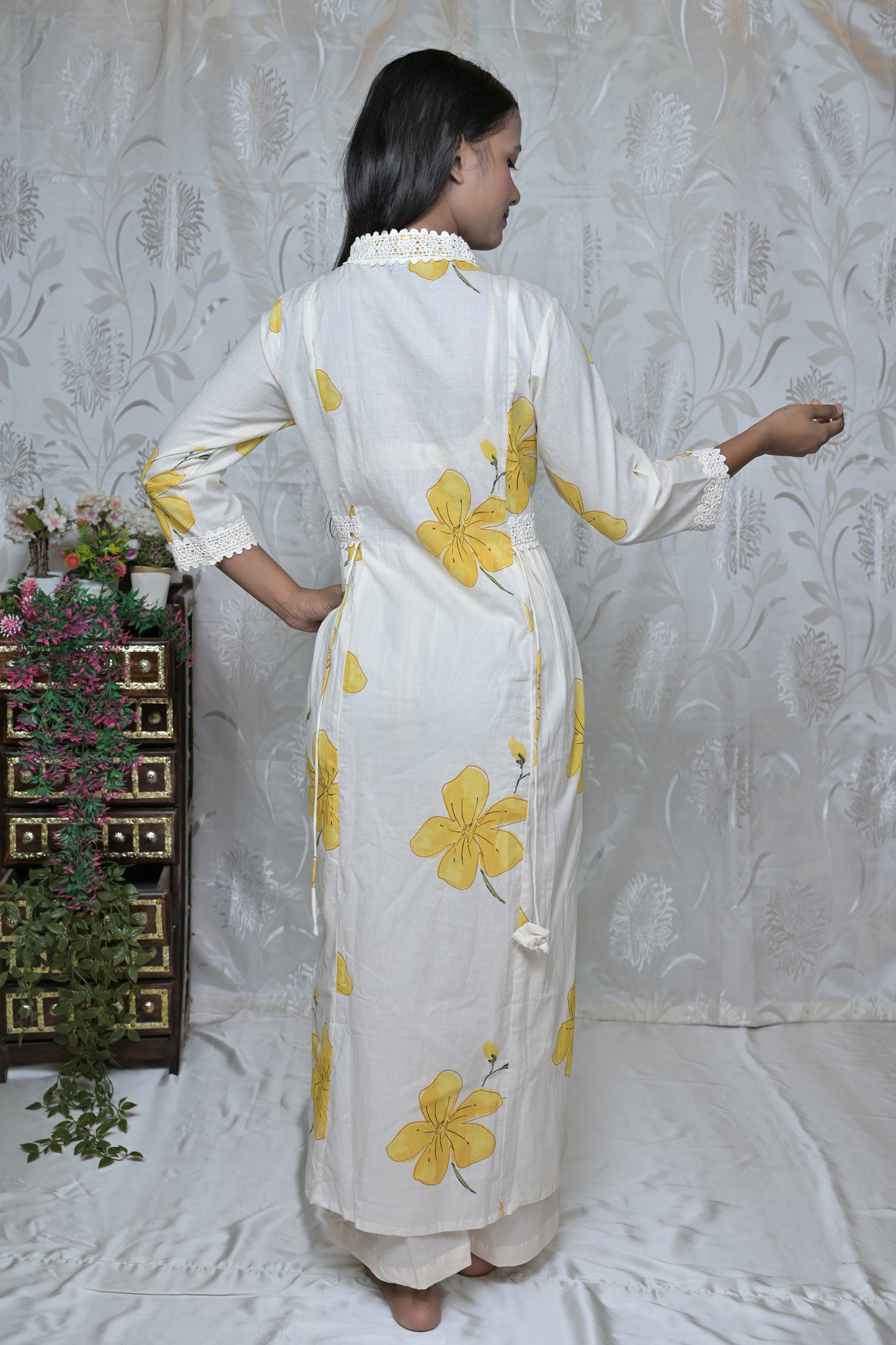 Artistic Floral Painted Kurta Set with Wrap Detail