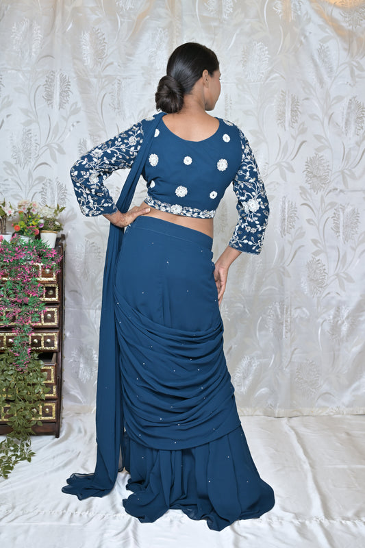 Innovative Pink & Blue Festive Wear Saree