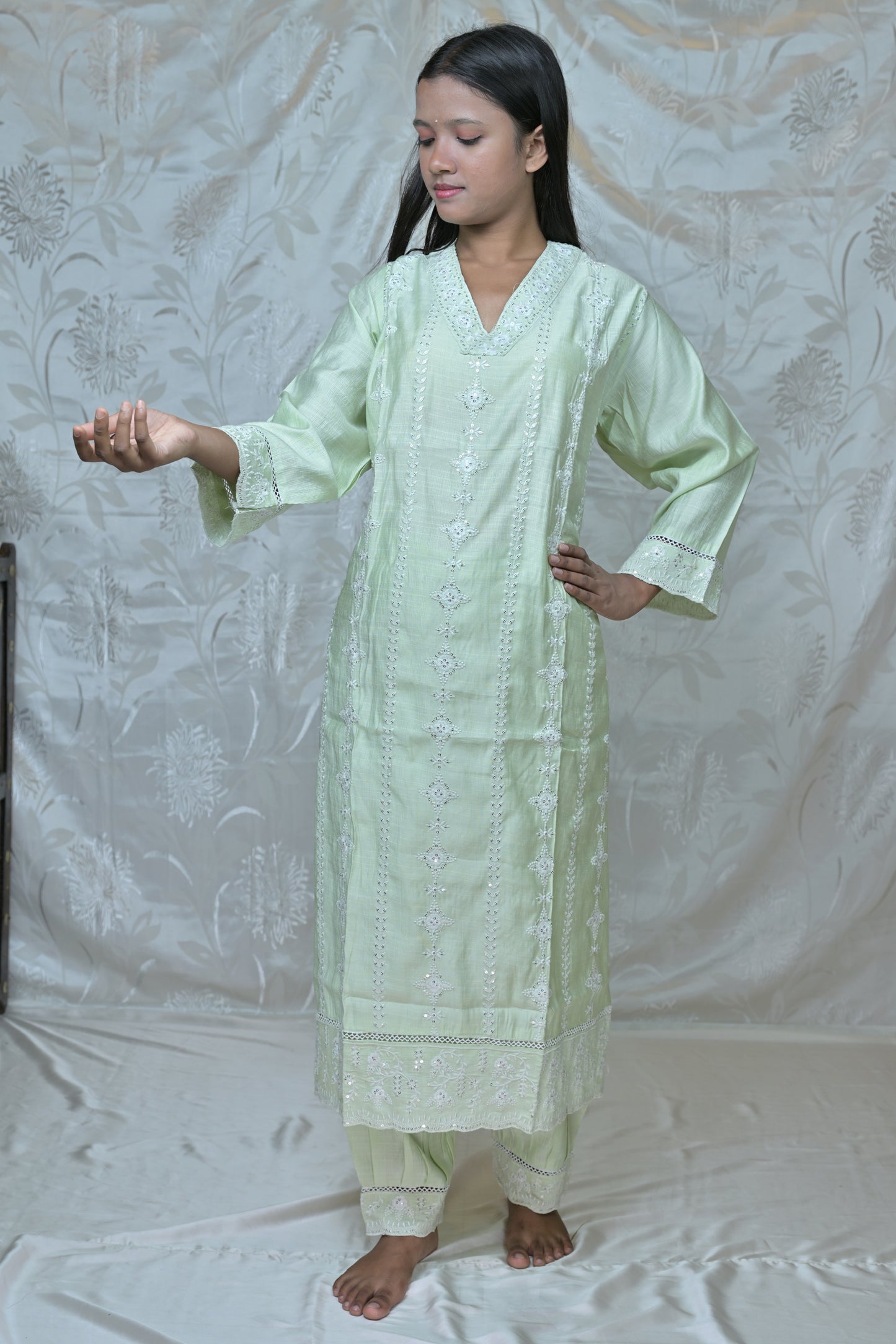 Pastel Embroidered Cotton Suit Set