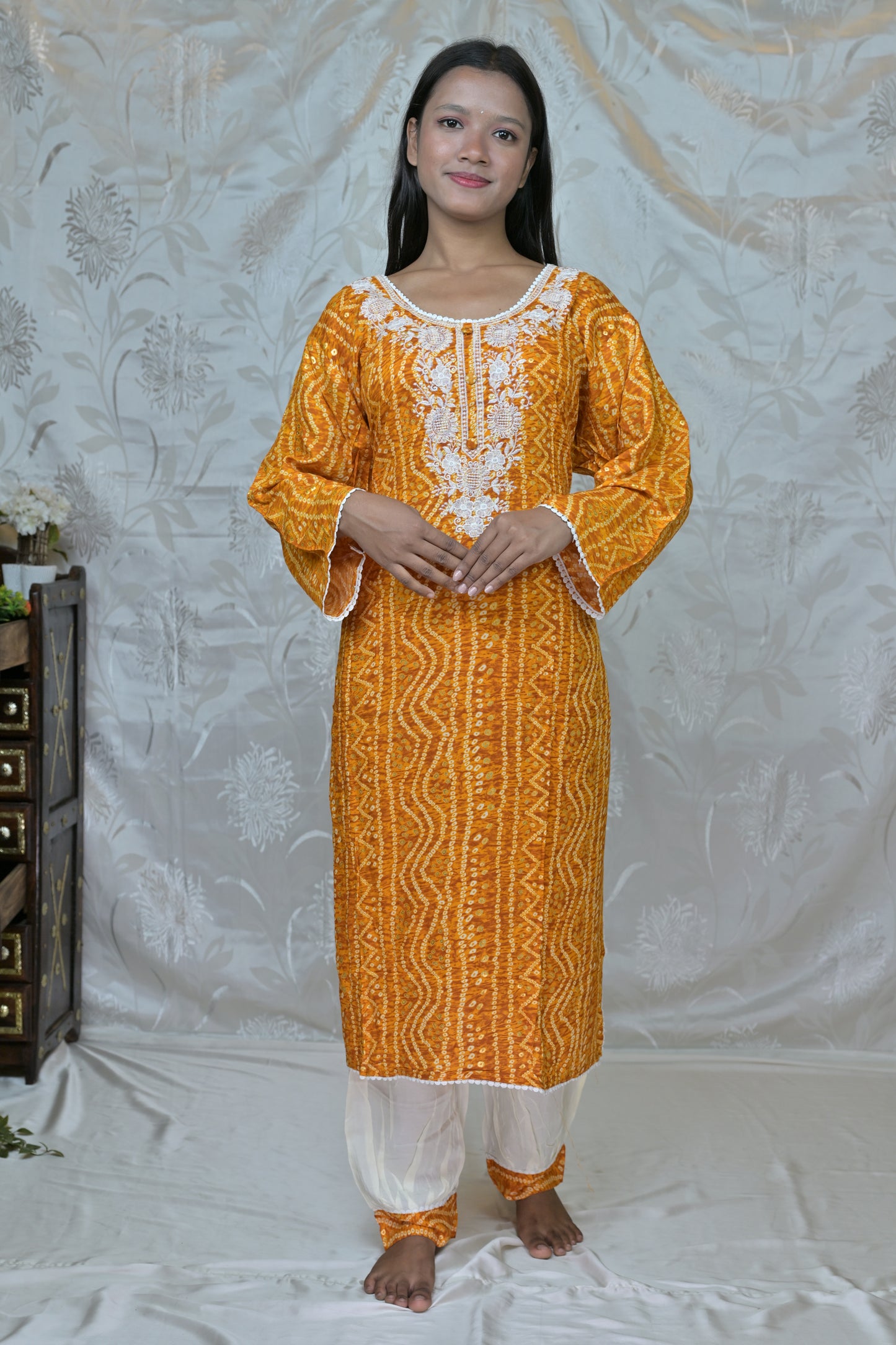 Embroidered Bandhani Kurta Set with Dupatta