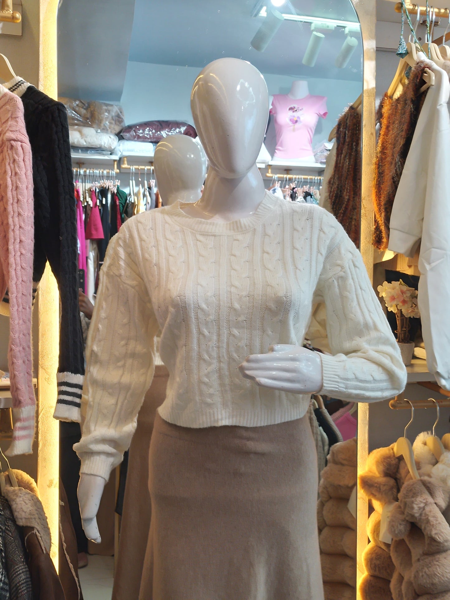 "Alpine Cosy" Cable Knit Crop Sweater