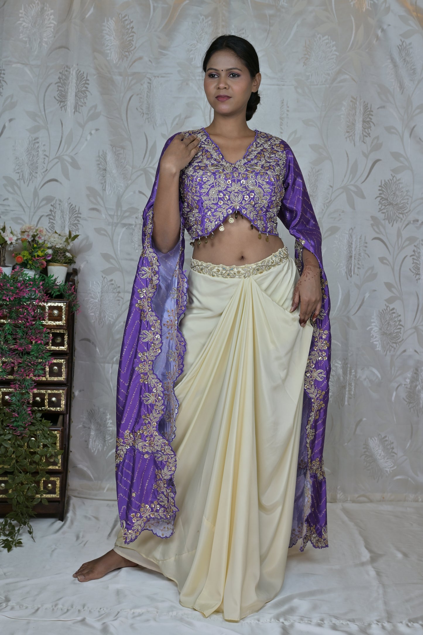 Elegant Cowl Skirt & Long Sleeve Blouse Set
