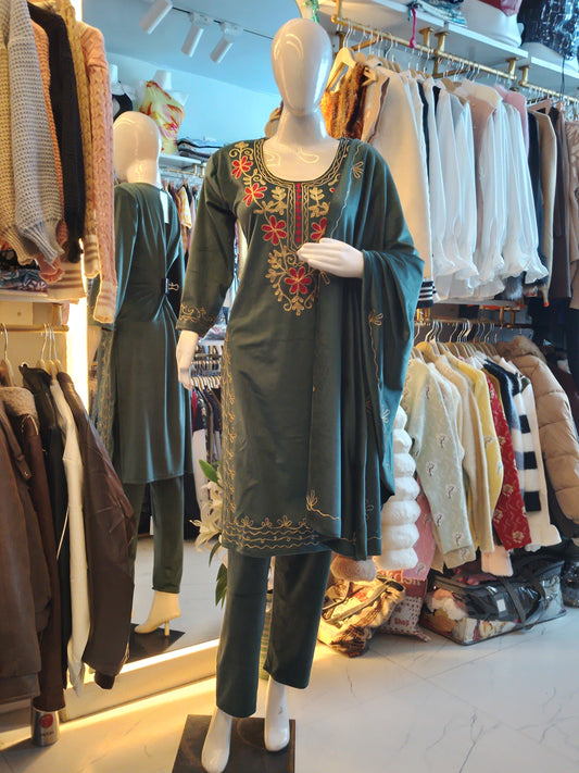 Embroidered Velvet Suit Set