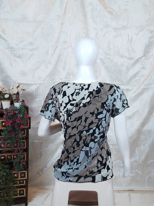 Women Multi-Coloured Abstract Print Sheer Net Top