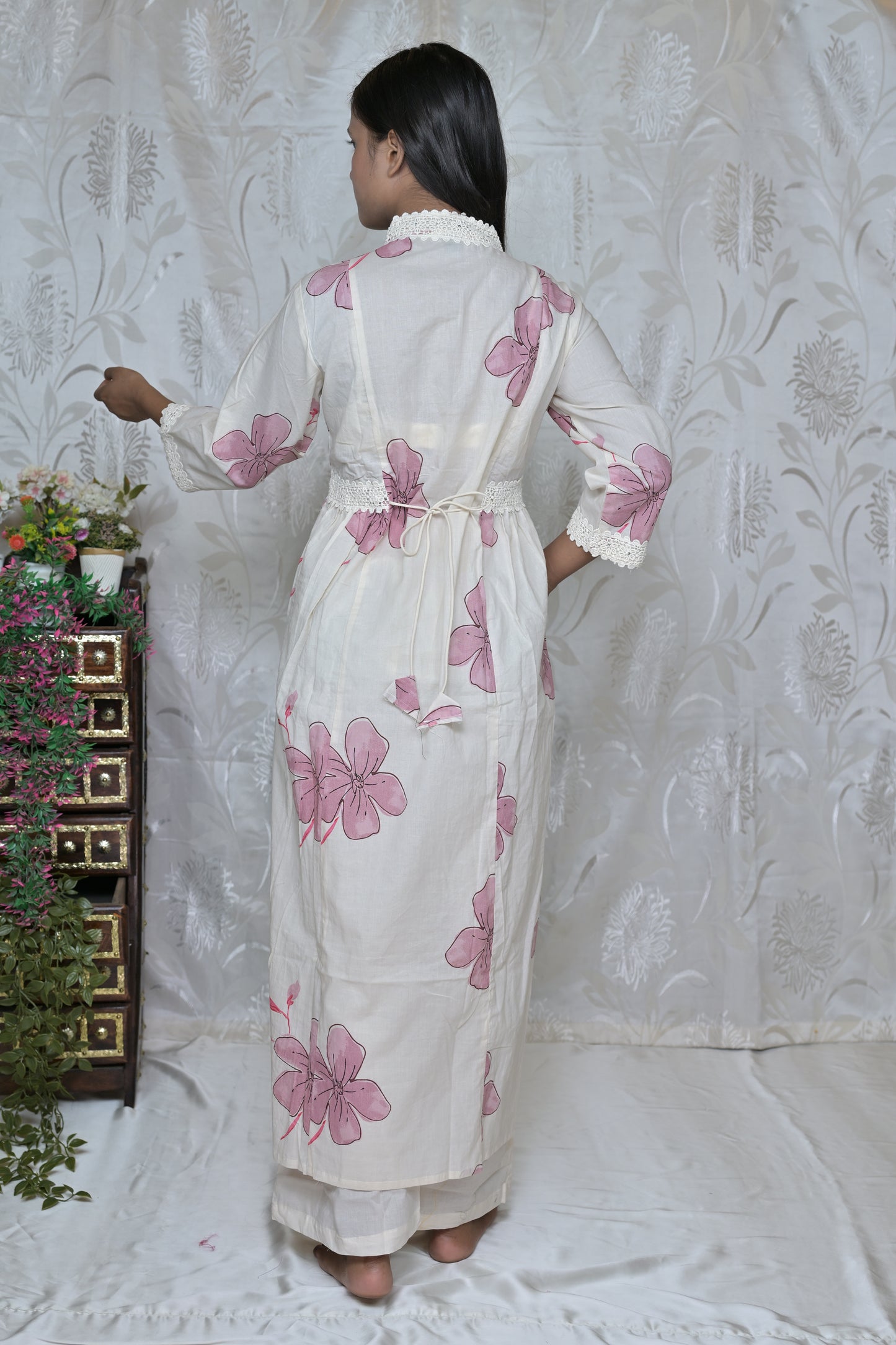 Artistic Floral Painted Kurta Set with Wrap Detail