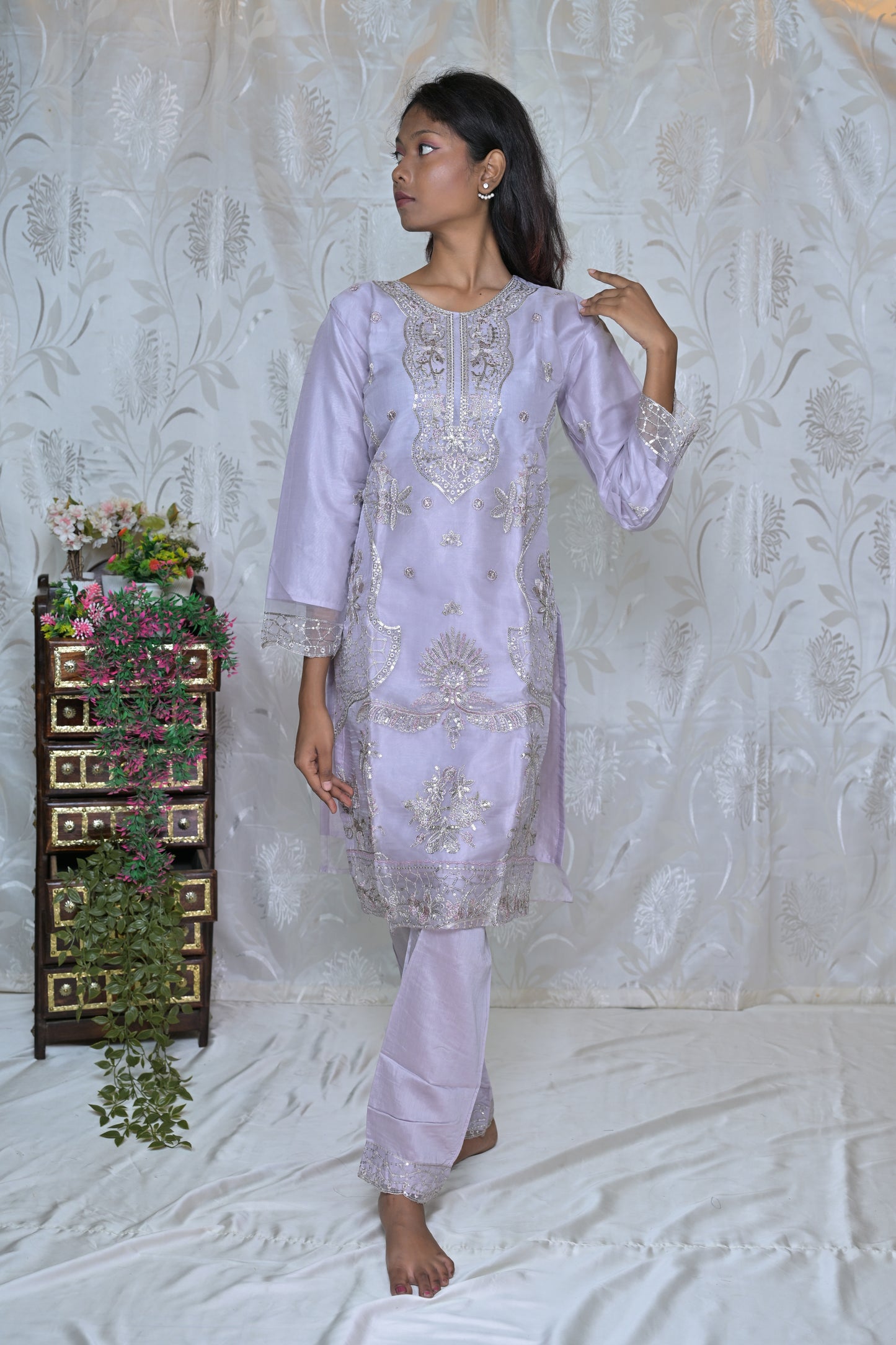 Sheer Elegance Embroidered Organza Suit