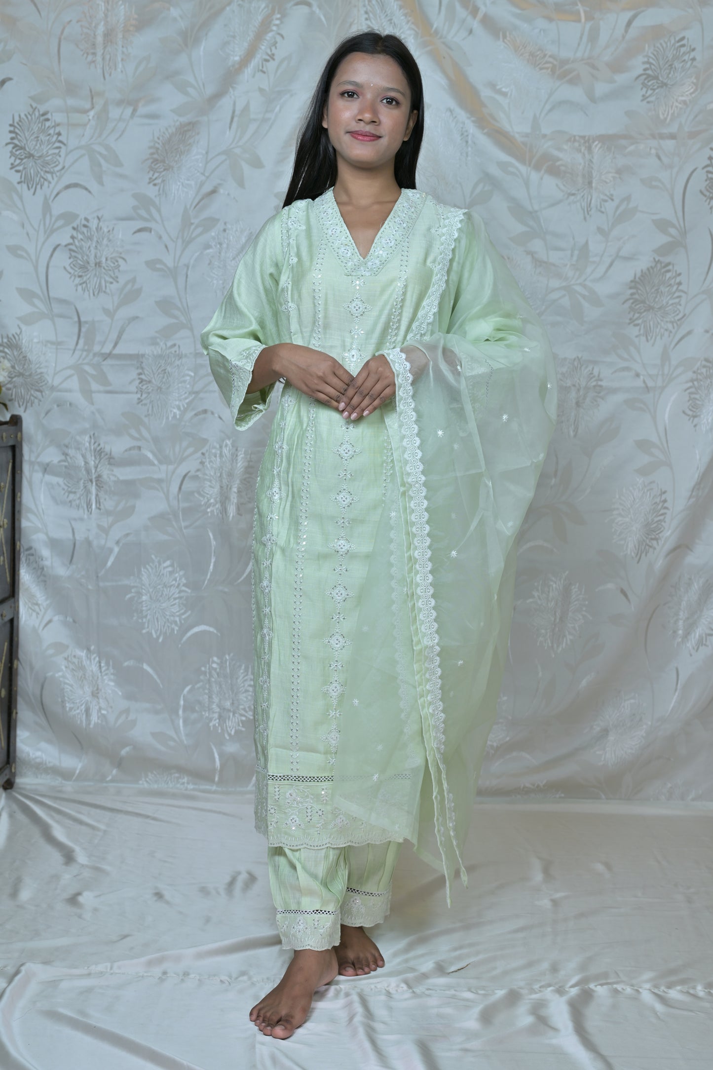 Pastel Embroidered Cotton Suit Set