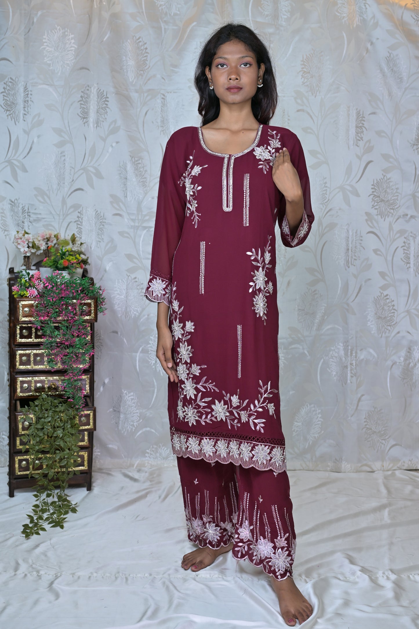 "FLORAL WHISPER" EMBROIDERED 3-PIECE SUIT SET