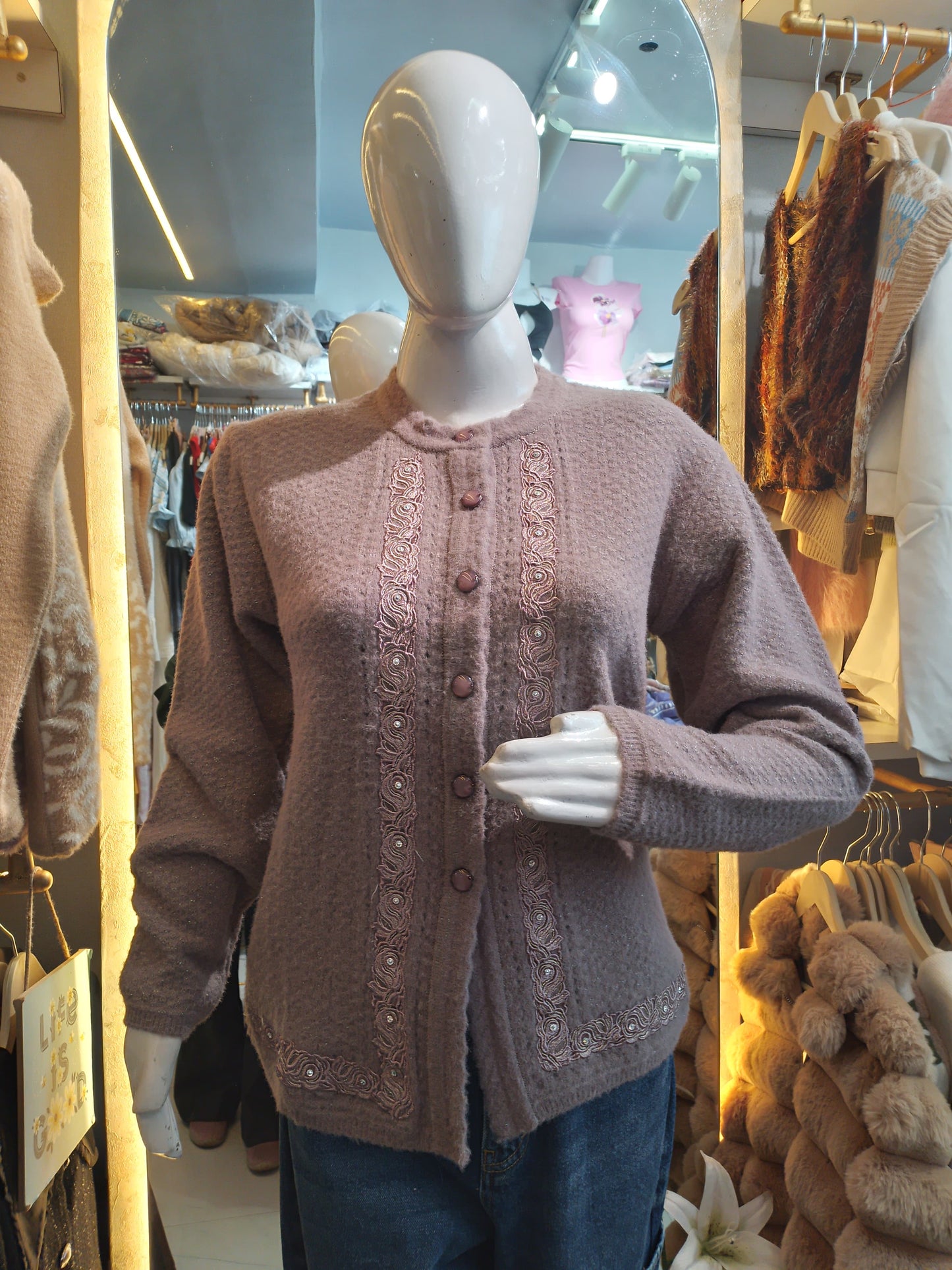 Victorian Whisper" Embellished Knit Cardigan