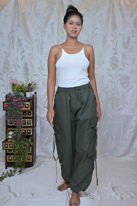 Trendy Solid Parachute Cargo Pants
