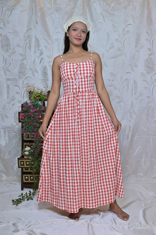 Women's Gingham Print Maxi Dress with Headband