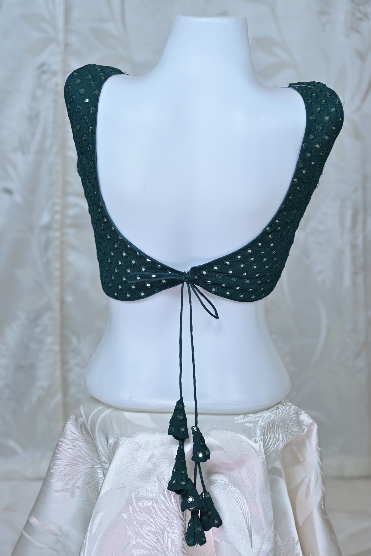 Deep V-Neck Mirror Work Blouse with Dori