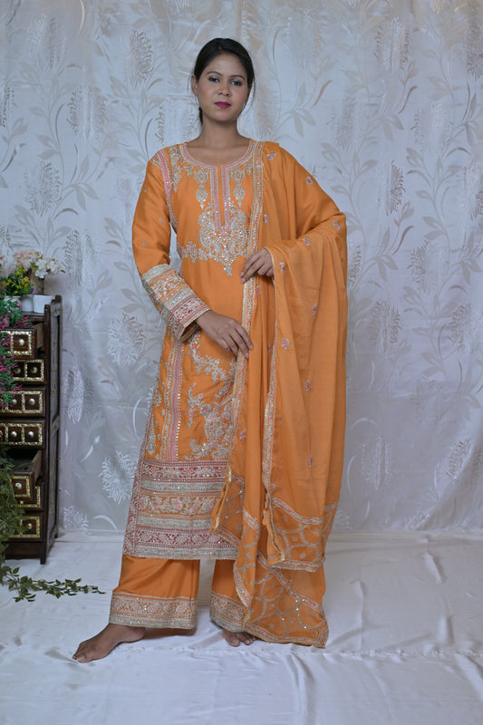 Intricate Motif Straight Kurta with Wide-Leg Pants