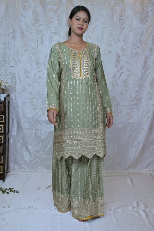 Festive Junoon Palazzo Suit with Embroidered Kurta and Dupatta