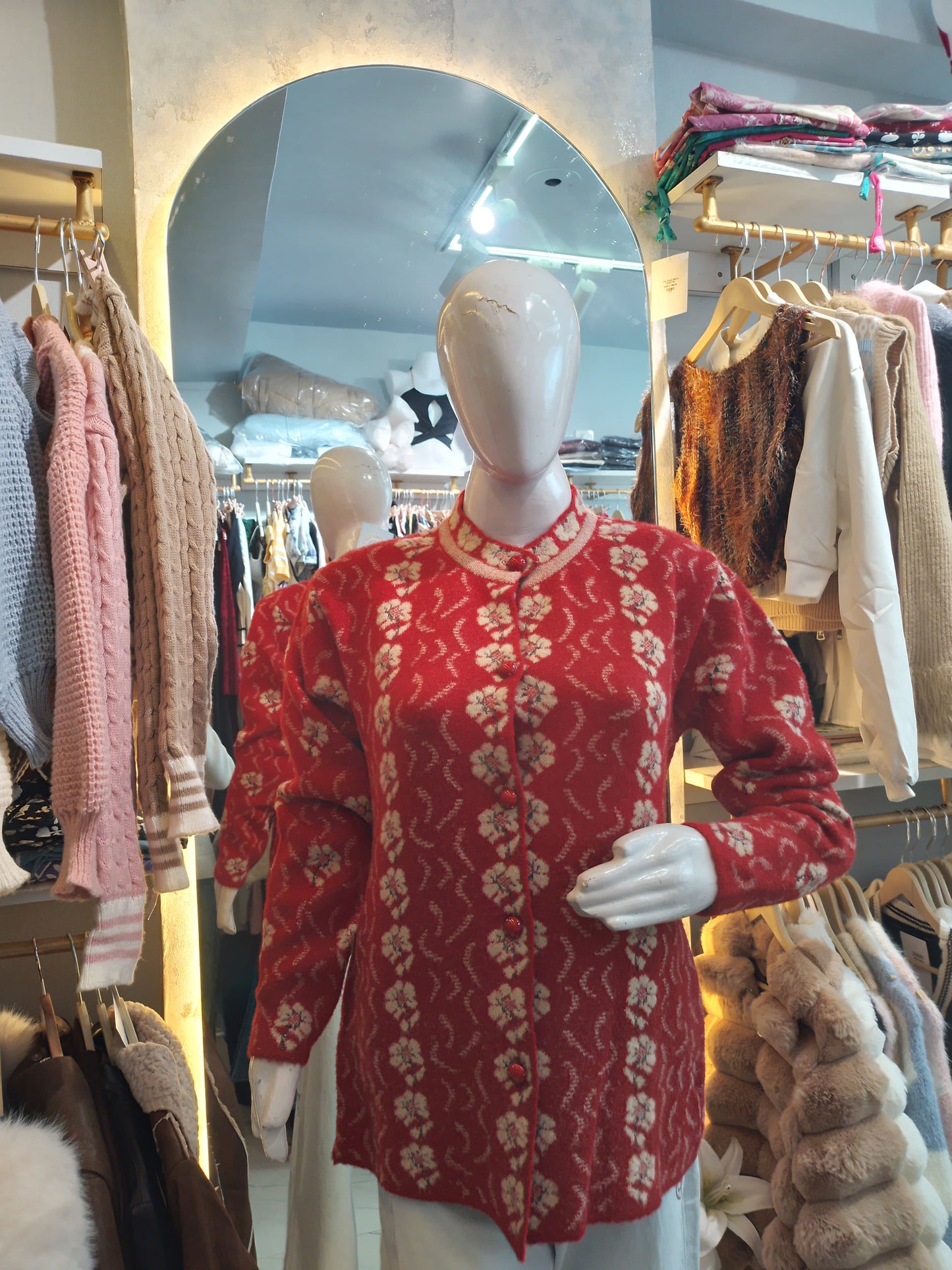 Crimson Rose" Floral Knit Cardigan