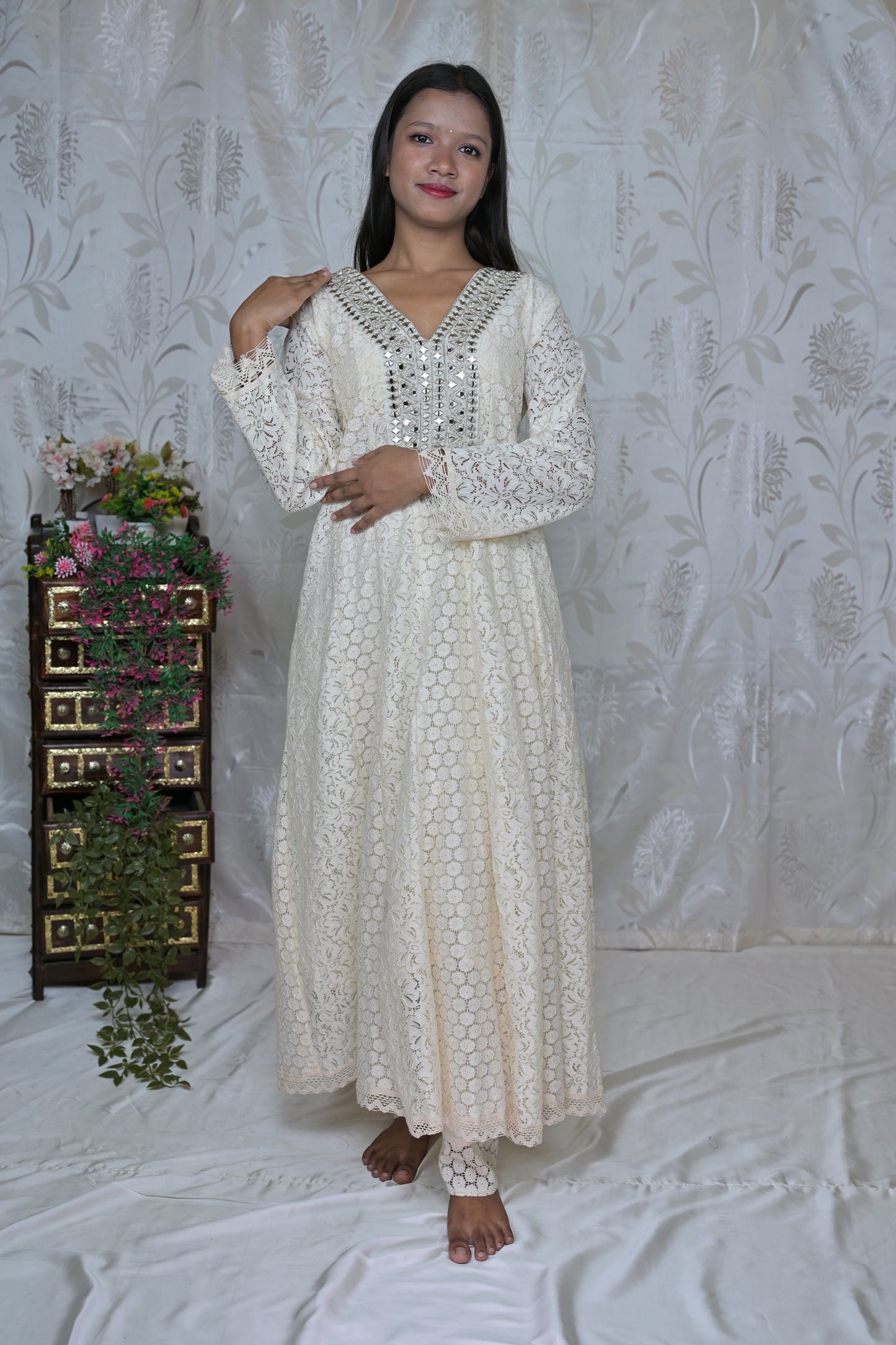 Off-White Cutwork Suit Set