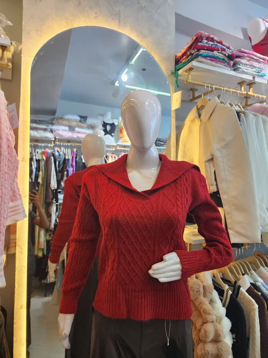 Cozy Chalet" Cable Knit Sweater with V-Collar