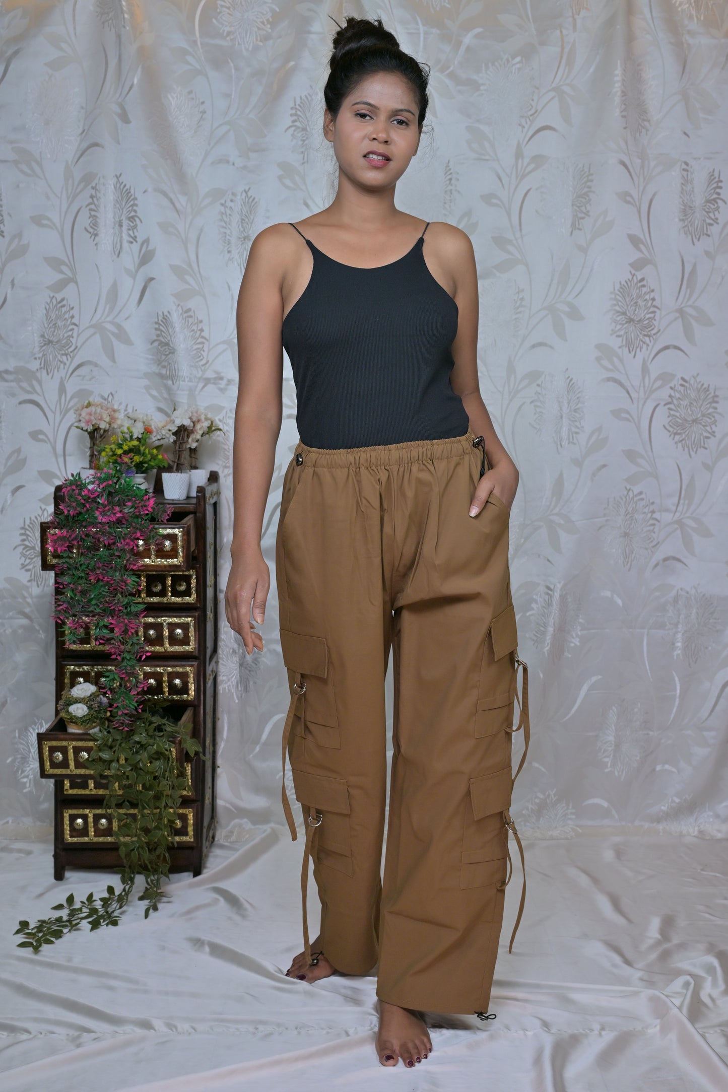 Trendy Solid Parachute Cargo Pants