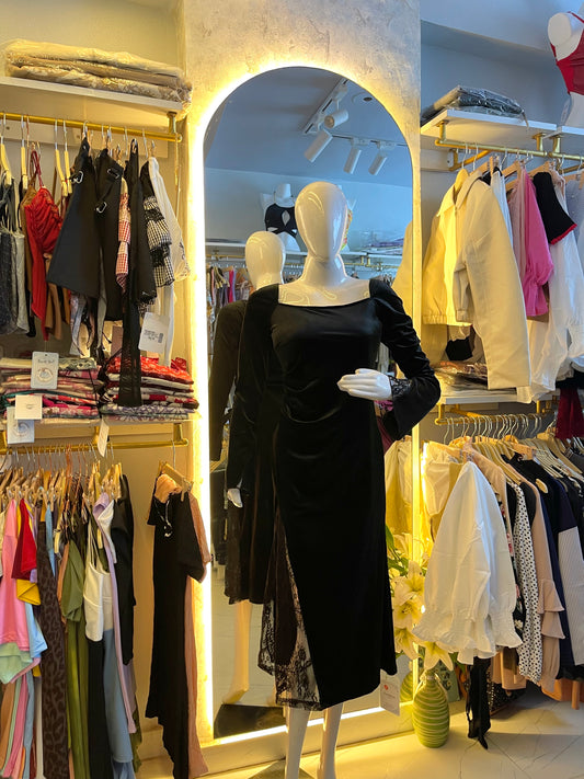 Midnight Rouge" Ruched Velvet Slit Midi Dress