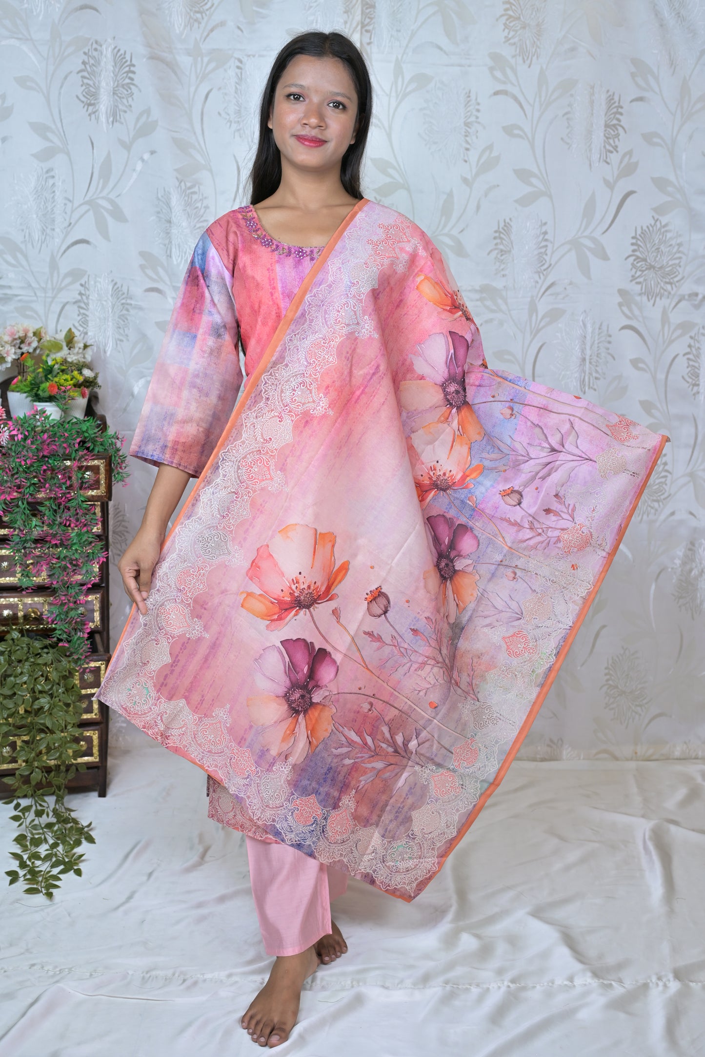 Watercolor Floral Print Suit Set