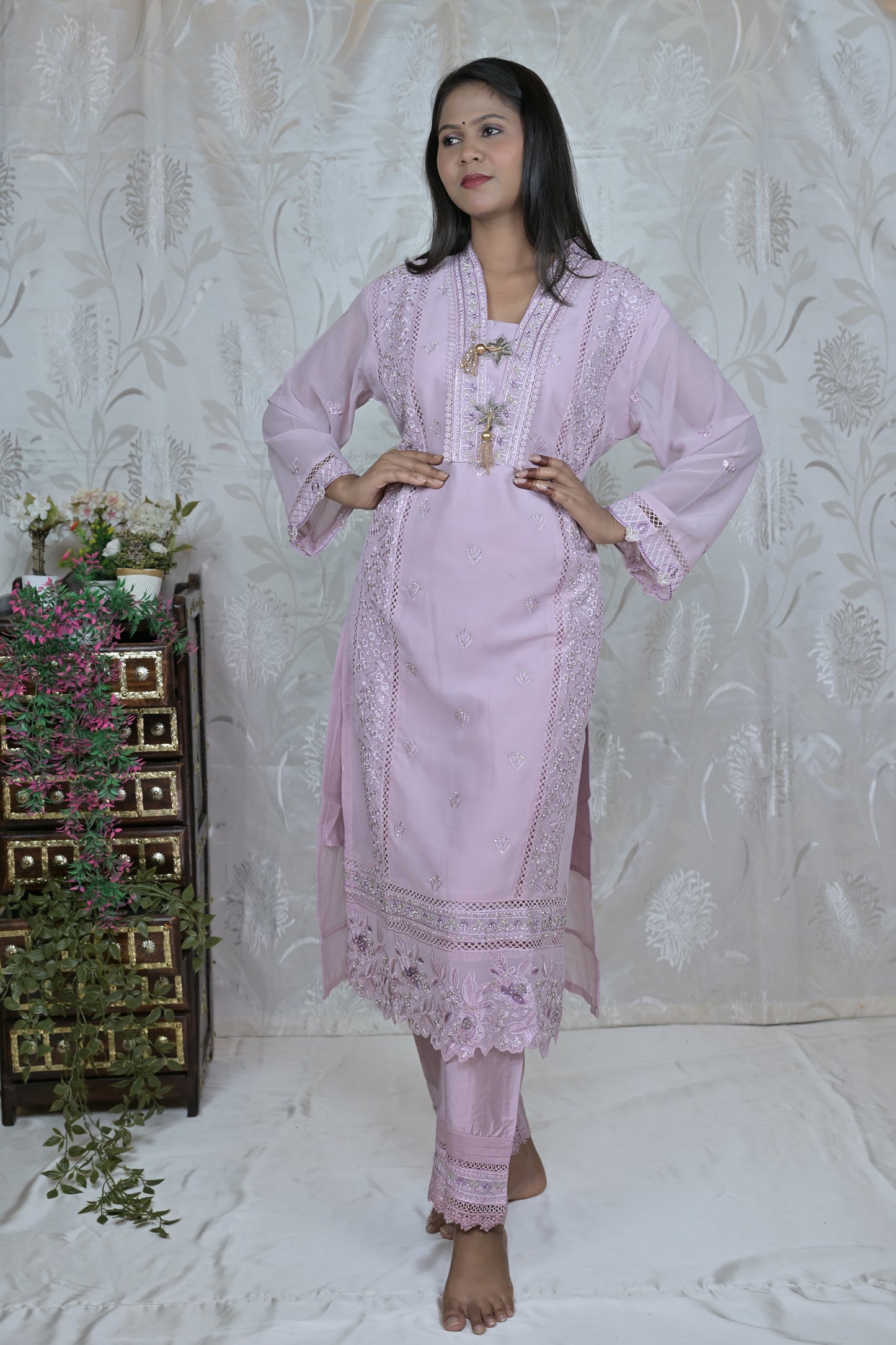 Pastel Embroidered Suit Set