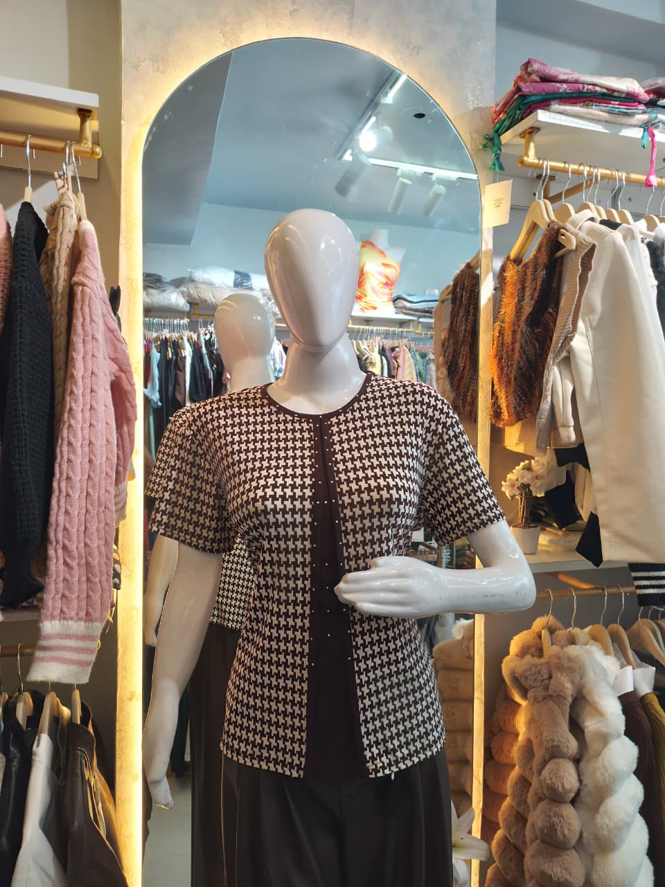 Brown Ruffled Placket Top