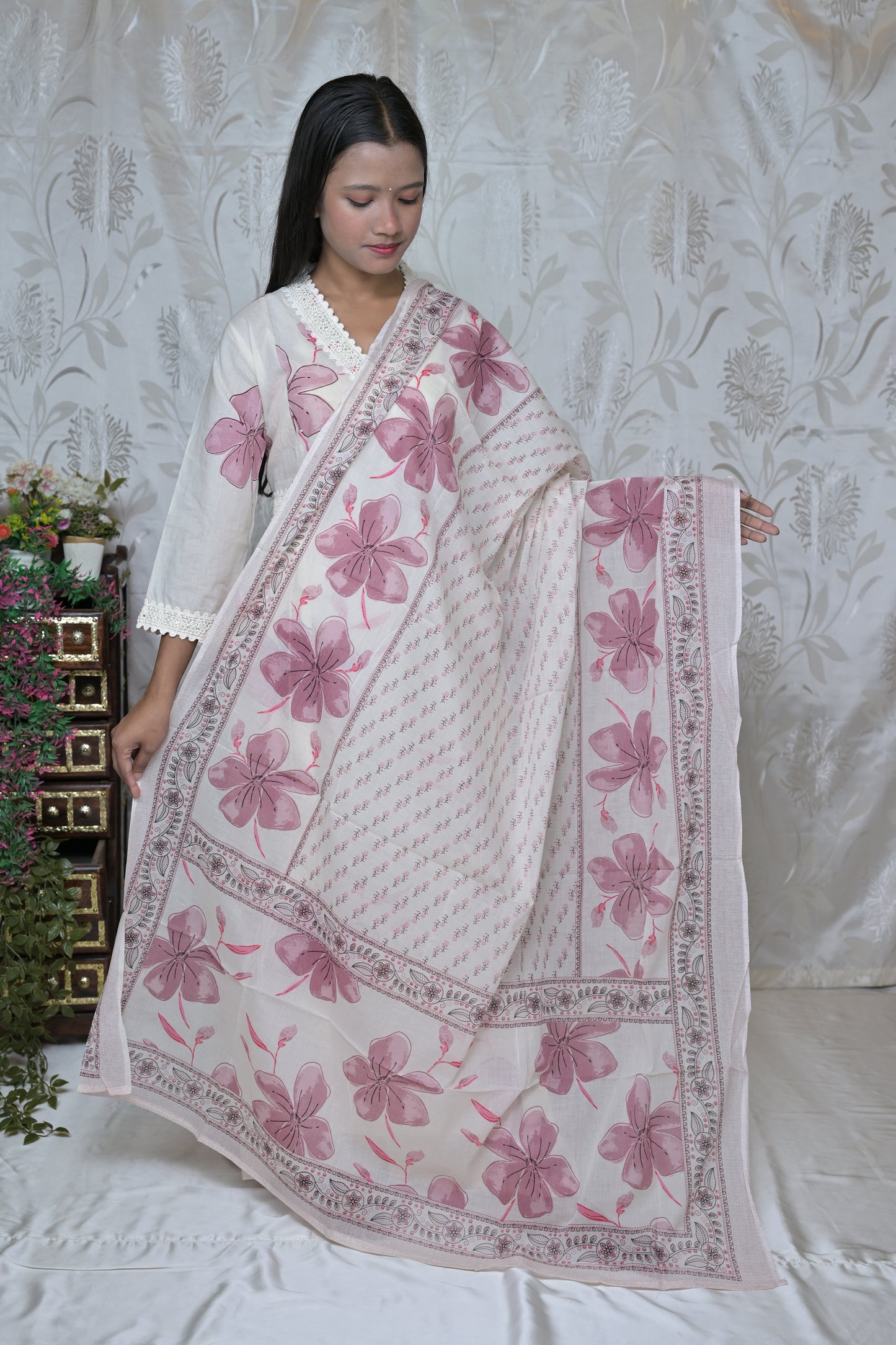 Artistic Floral Painted Kurta Set with Wrap Detail
