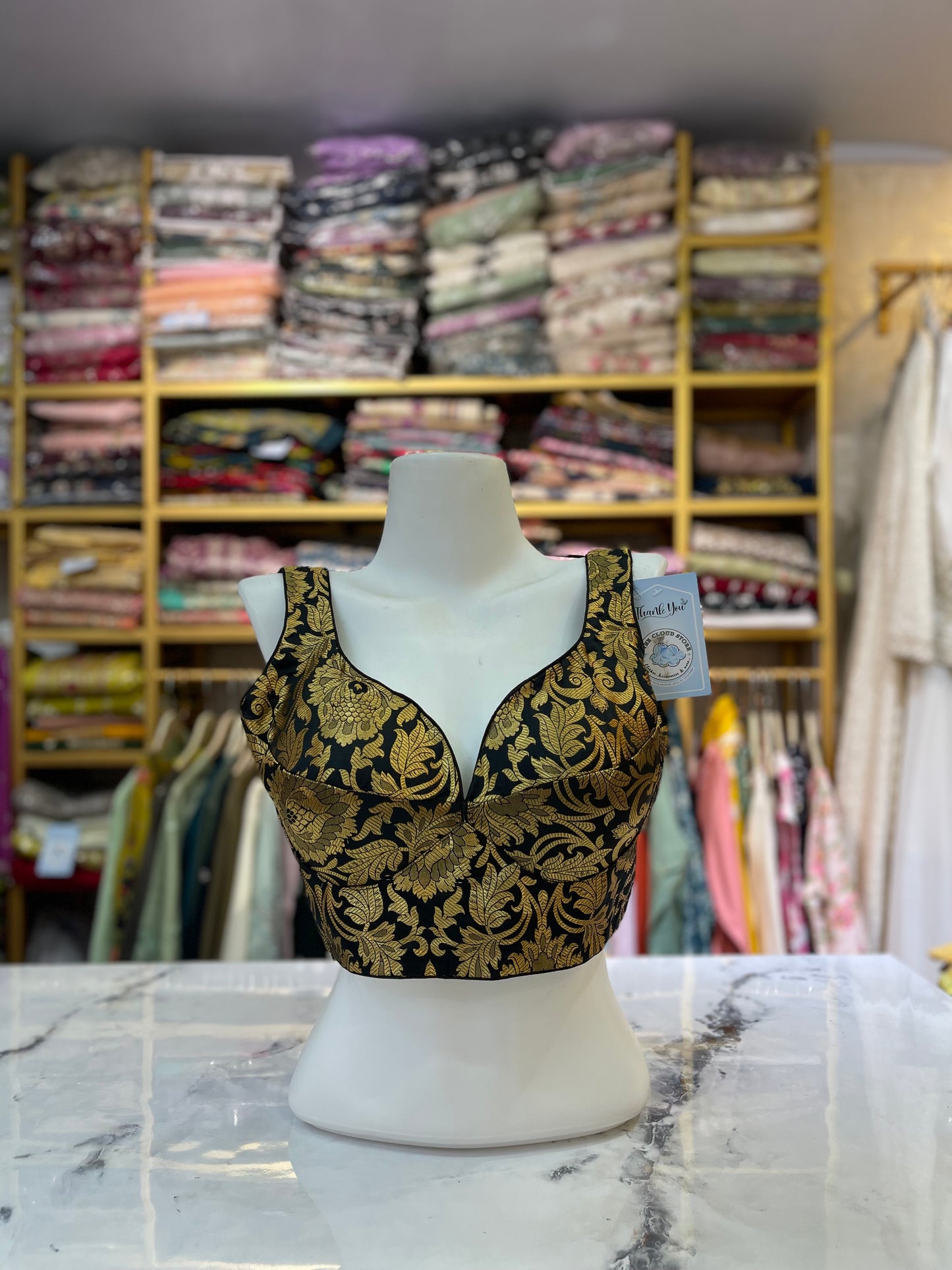 Woven Design Padded Saree Blouse