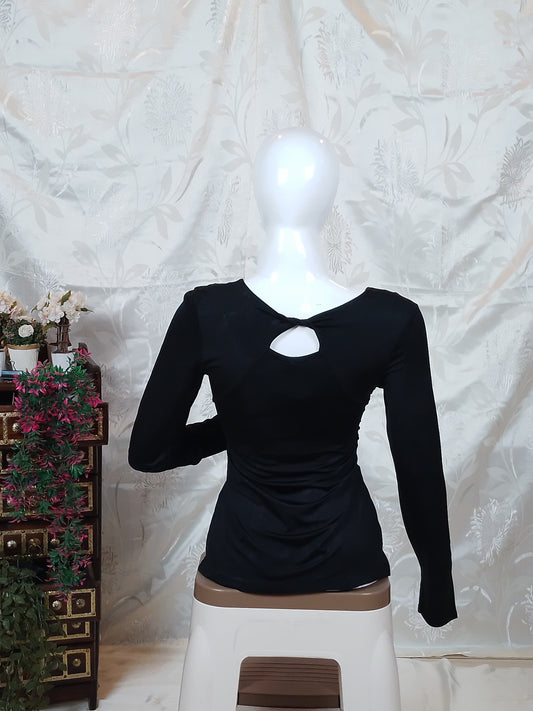 Solid Ruched Tie-Up Top with Back Cutout