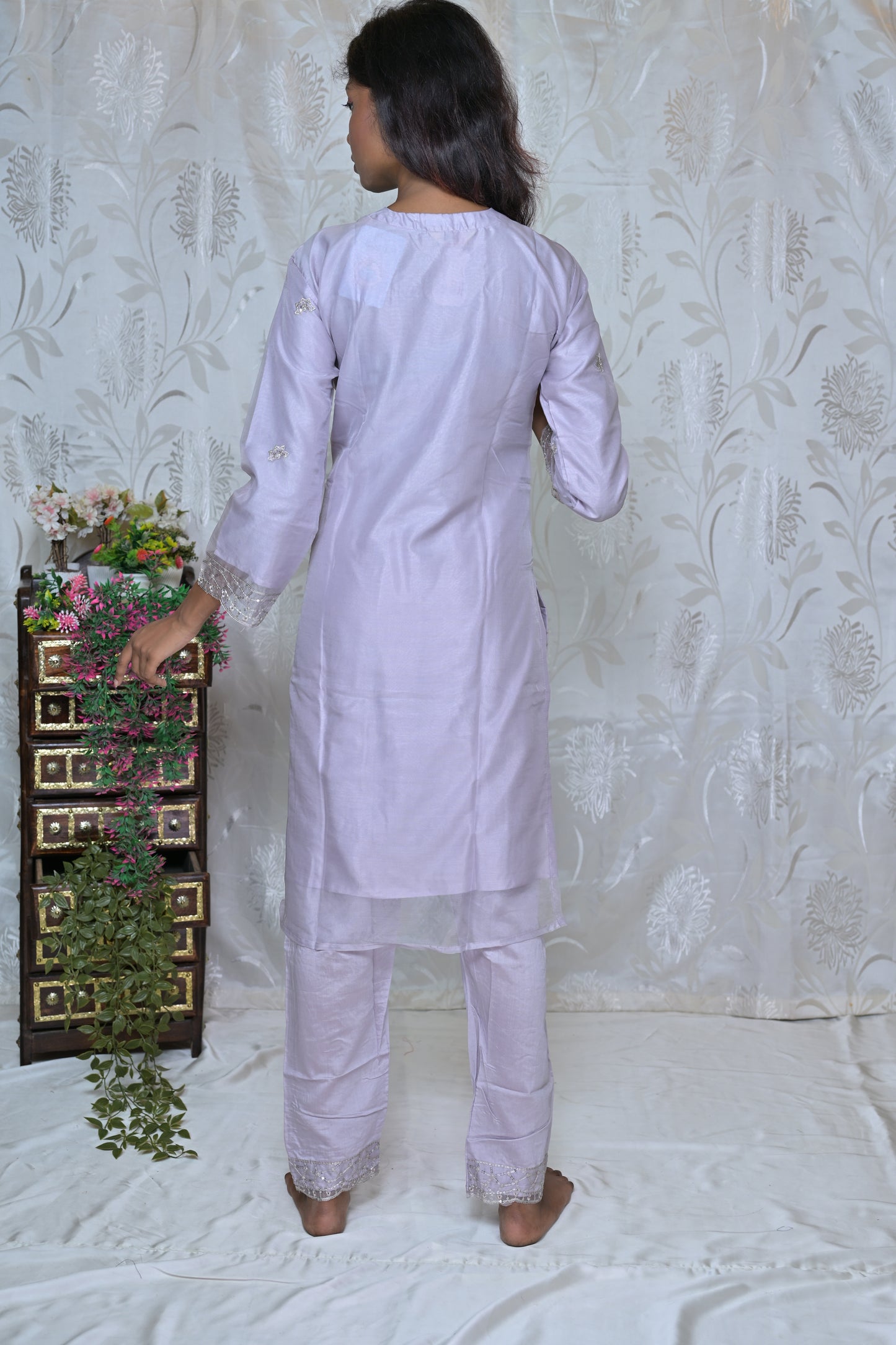 Sheer Elegance Embroidered Organza Suit