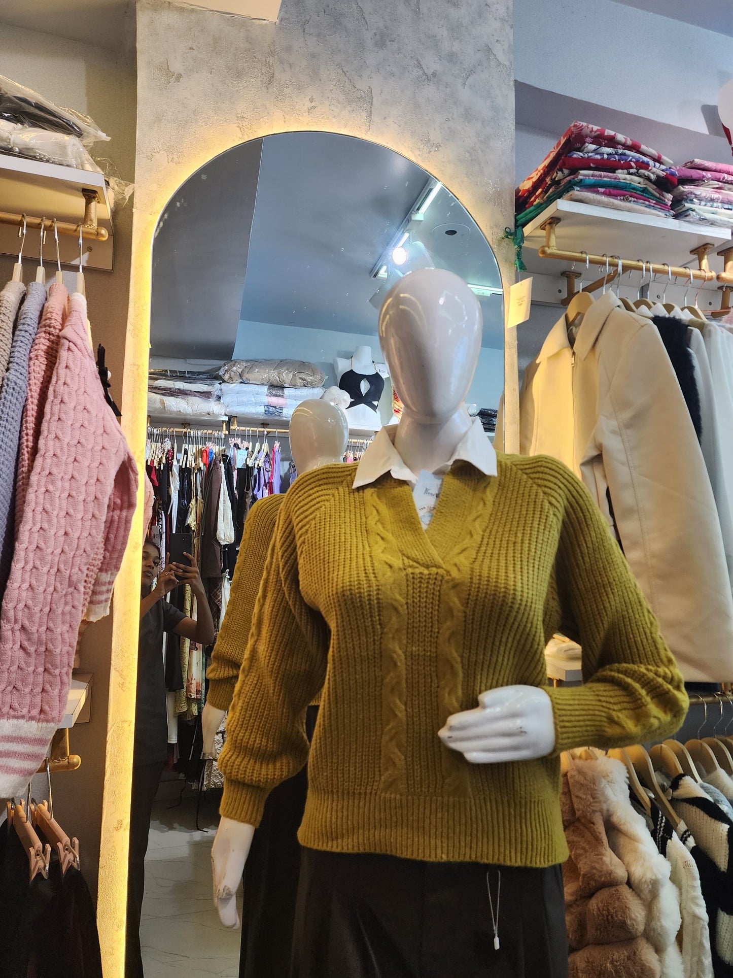 Layered V-Neck Knit Sweater with Collar