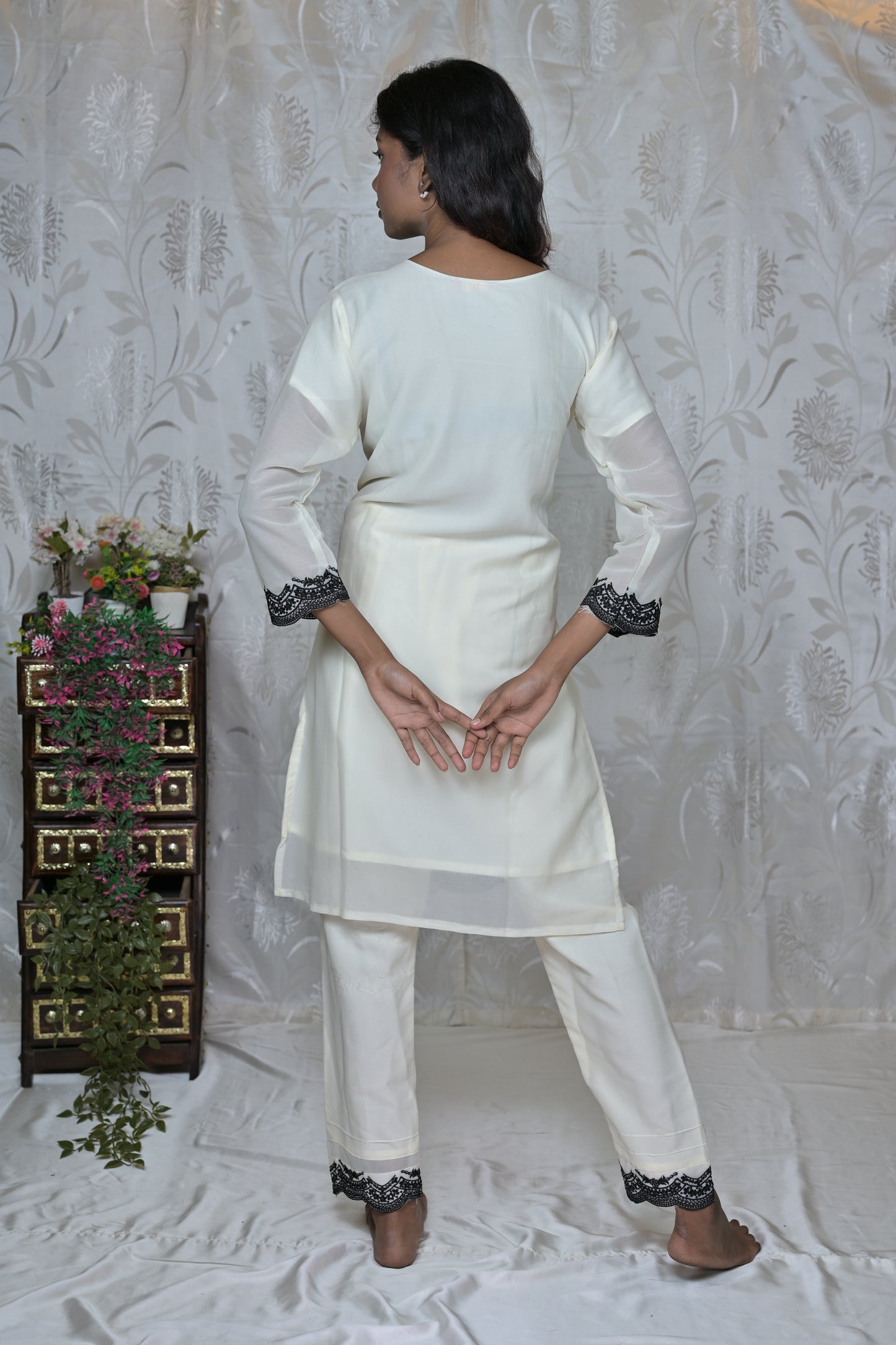 Black & White Border Detail Party Wear Suit Set