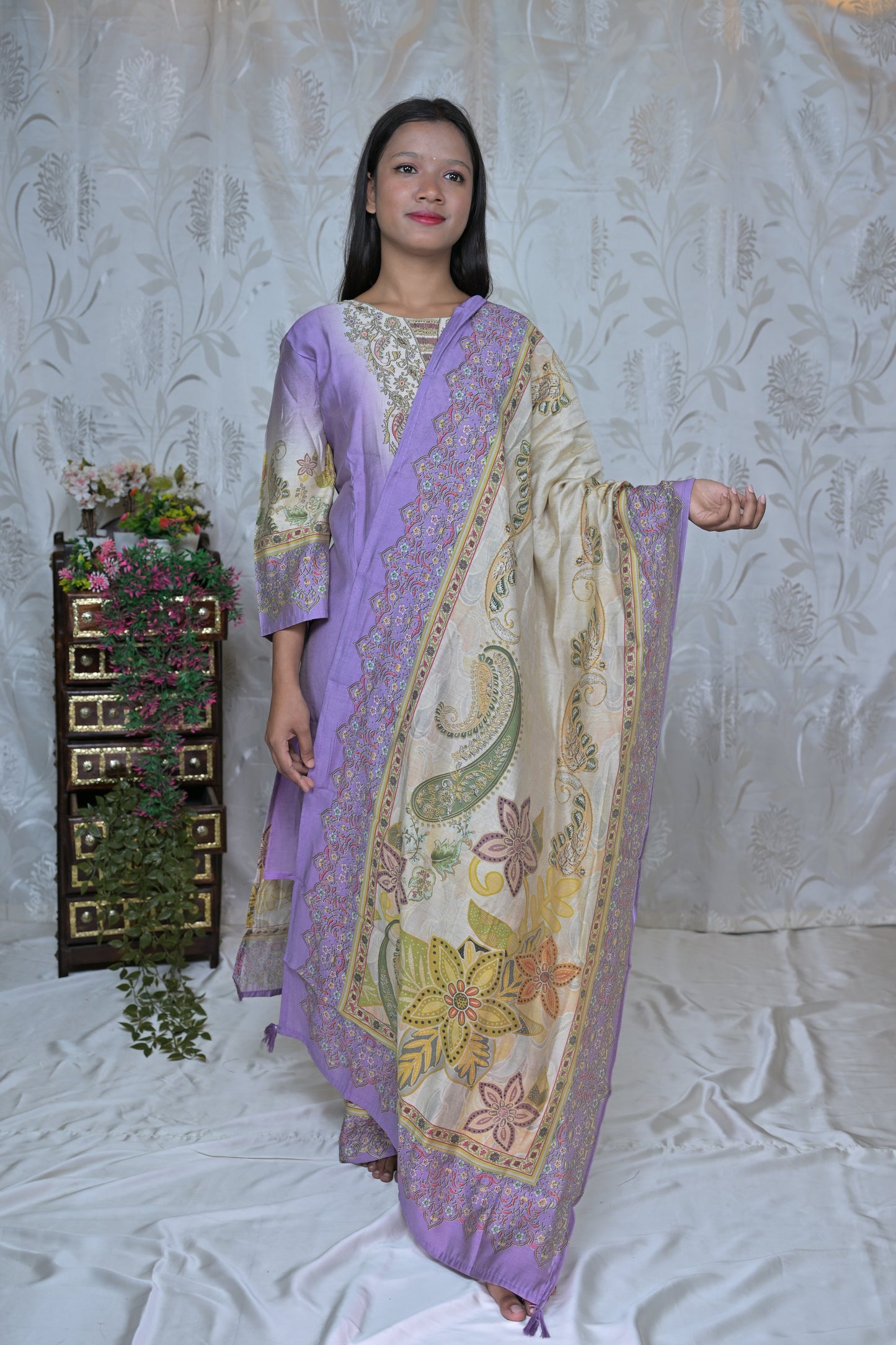 Lilac & yellow Floral Paisley Suit Set
