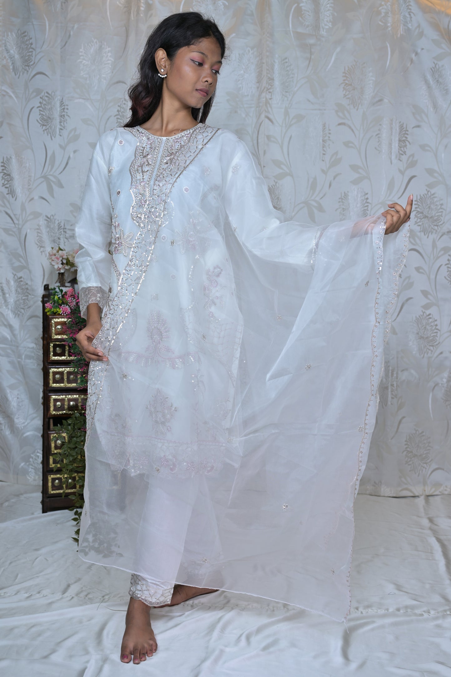 Sheer Elegance Embroidered Organza Suit