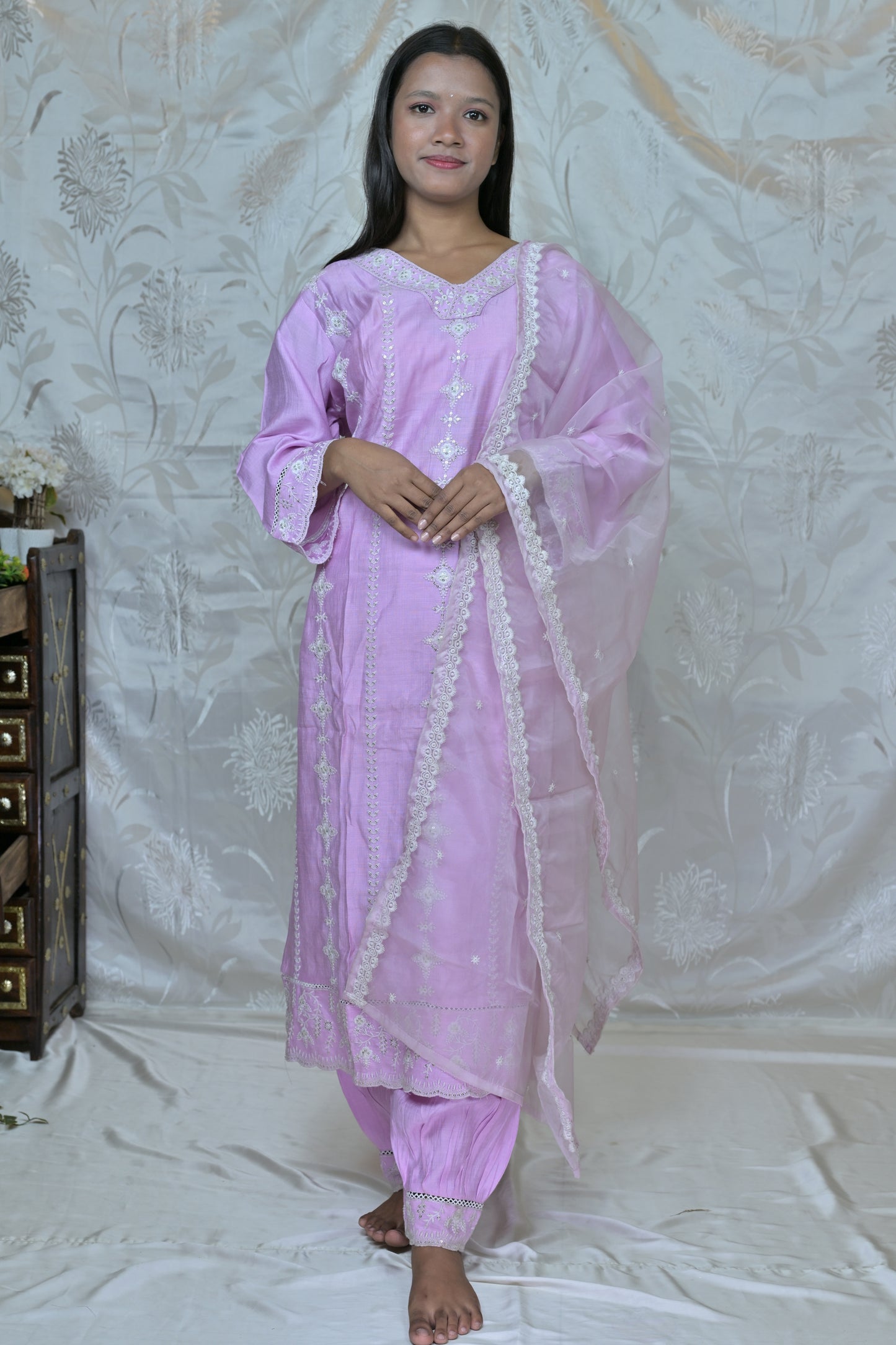 Pastel Embroidered Cotton Suit Set