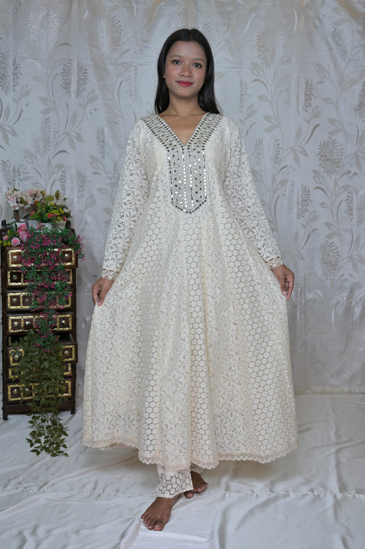 Off-White Cutwork Suit Set