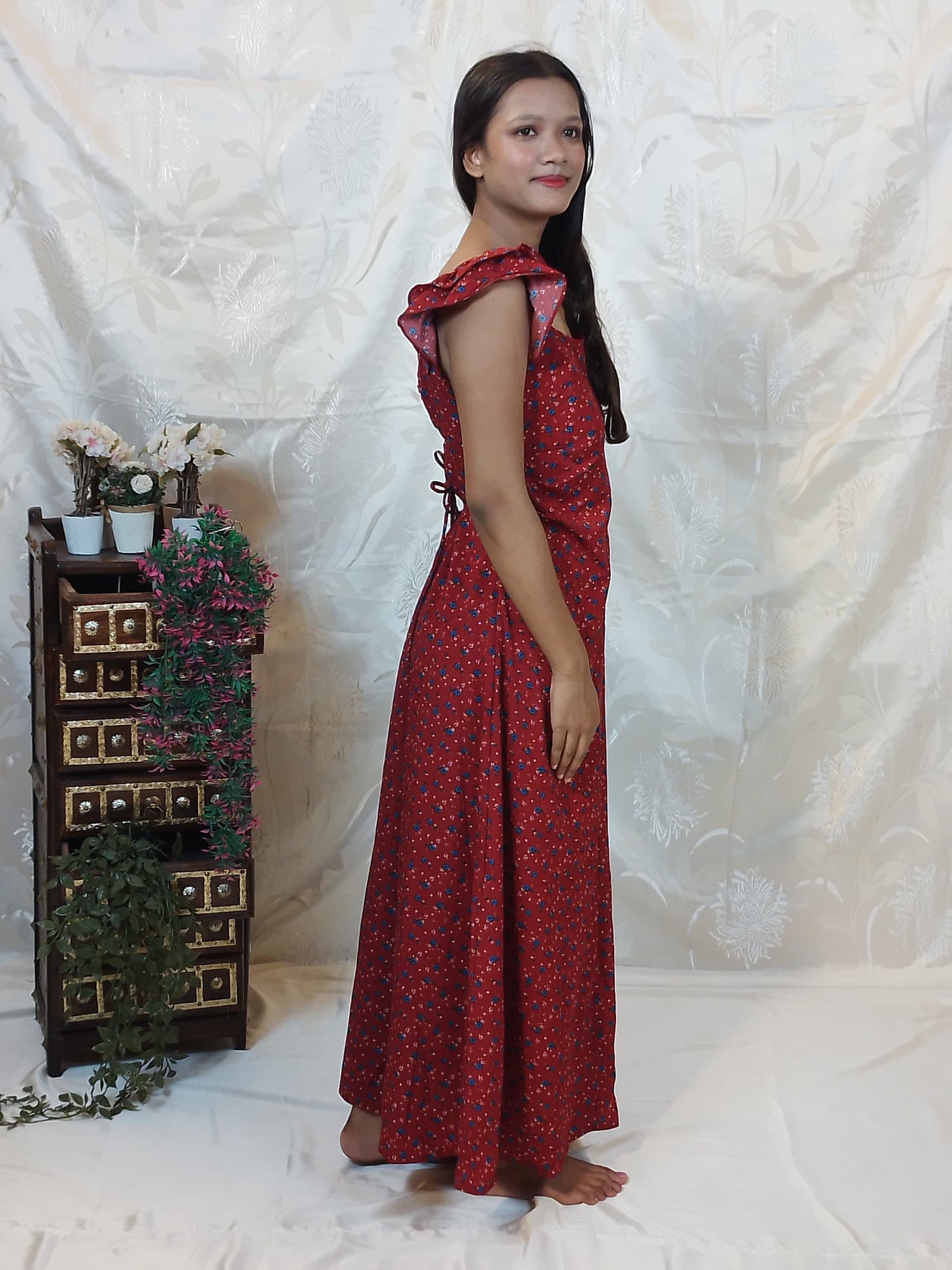 Berry Blossom" Lace-Up Back Maxi Dress