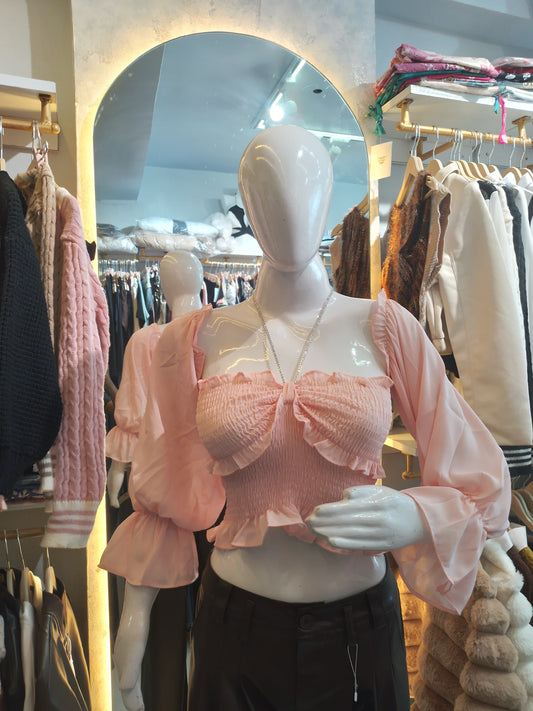 Smocked long sleeve crop top