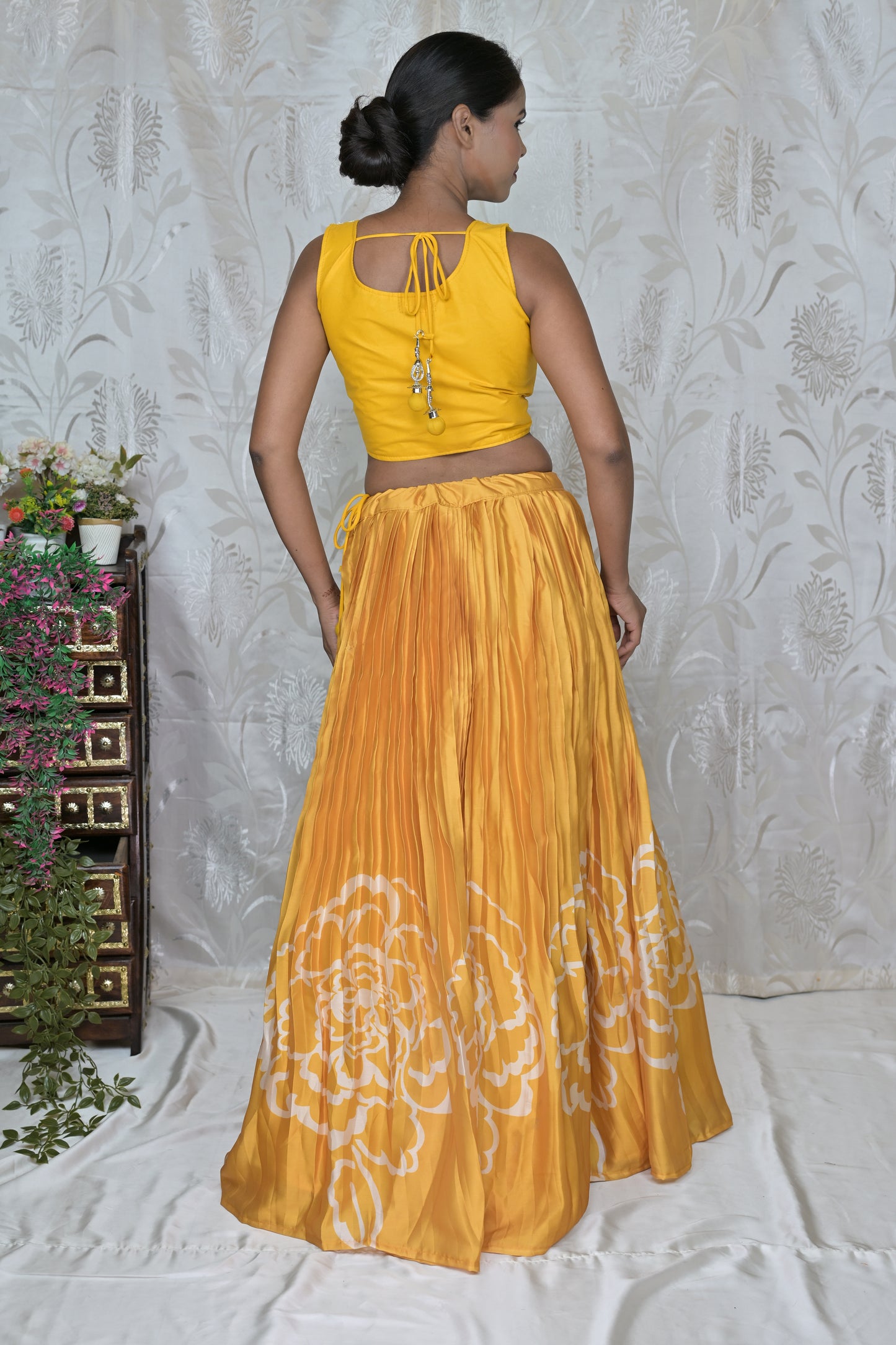 Elegant Floral Print Lehenga with White Shell Detail Blouse