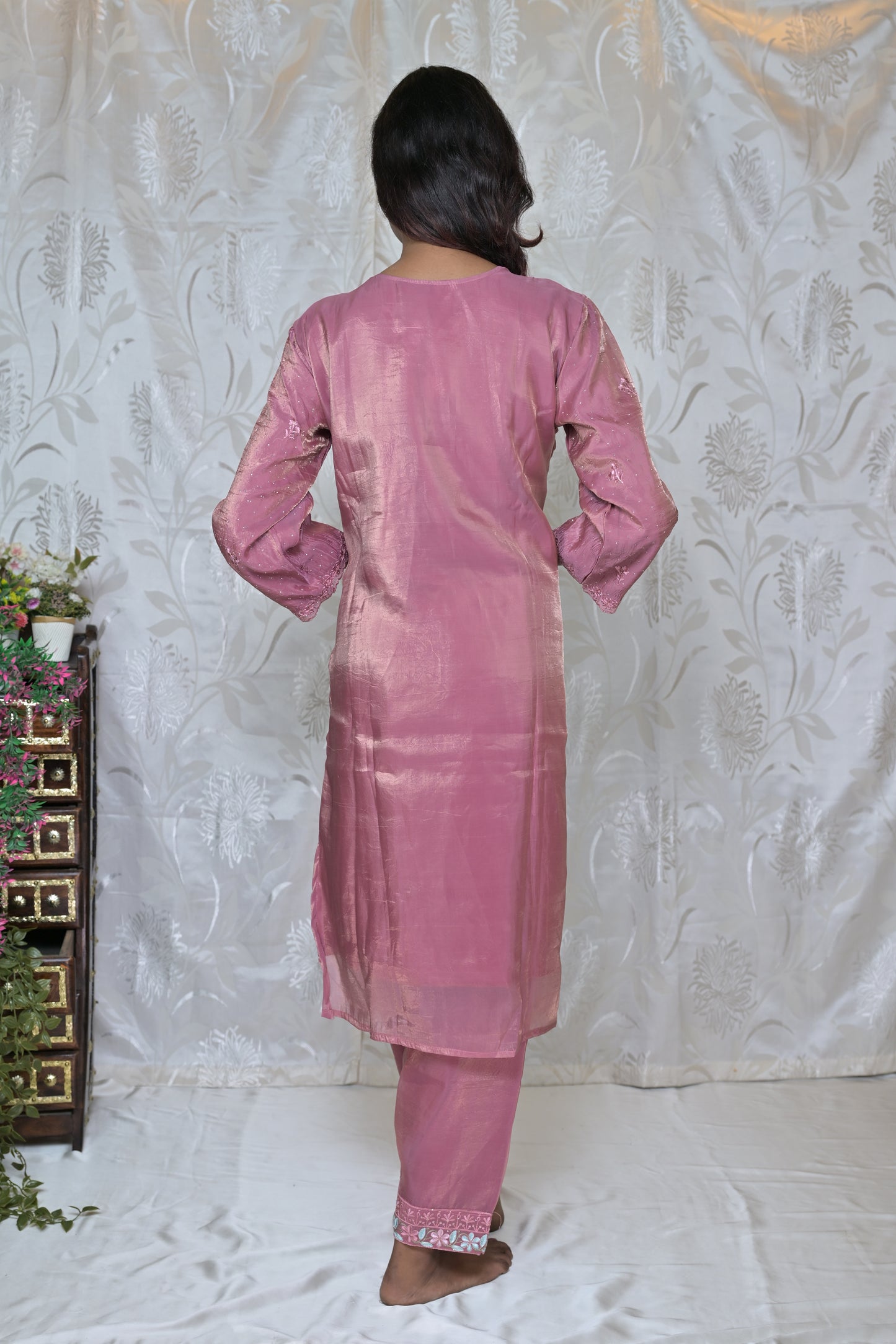 Artistic Floral Painted Kurta Set with Wrap Detail