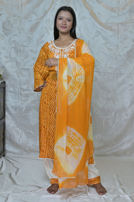 Embroidered Bandhani Kurta Set with Dupatta