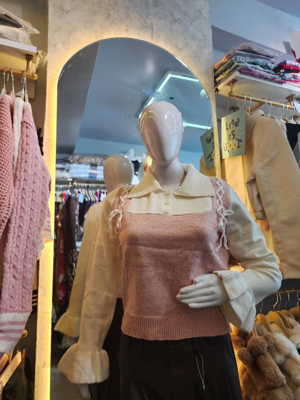 Campus Layer" Knit Tank & Bell-Sleeve Polo Set