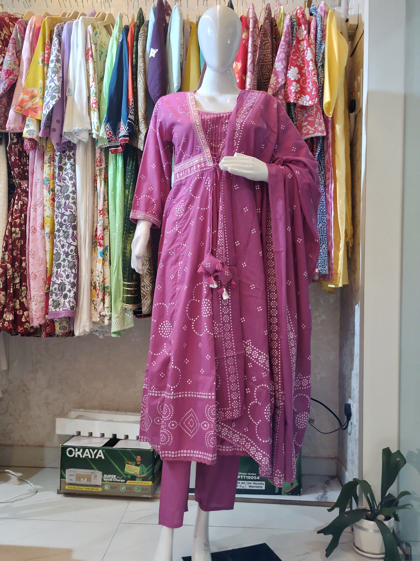 Bandhani Bliss" Magenta Cotton Anarkali Suit