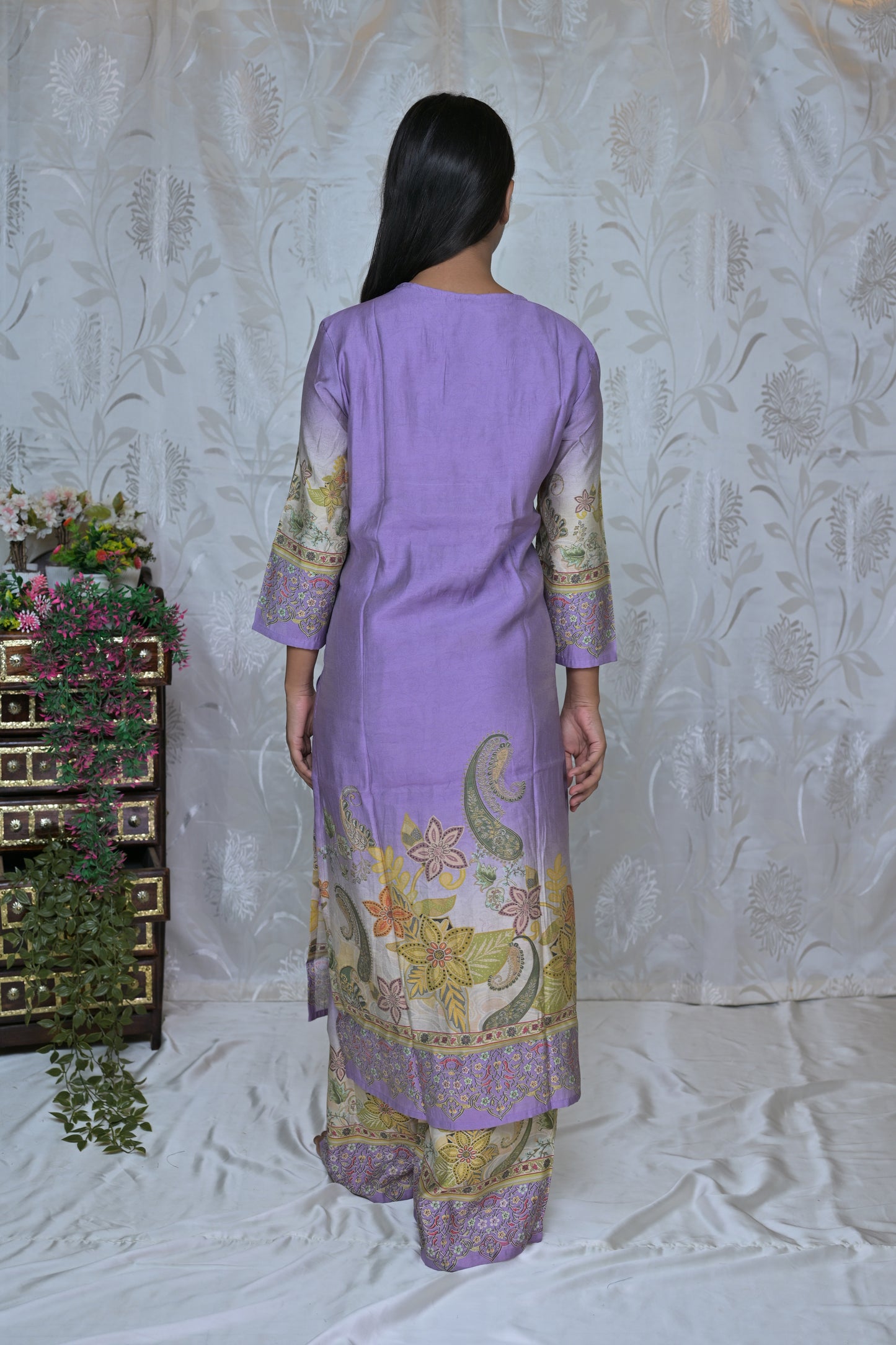 Lilac & yellow Floral Paisley Suit Set