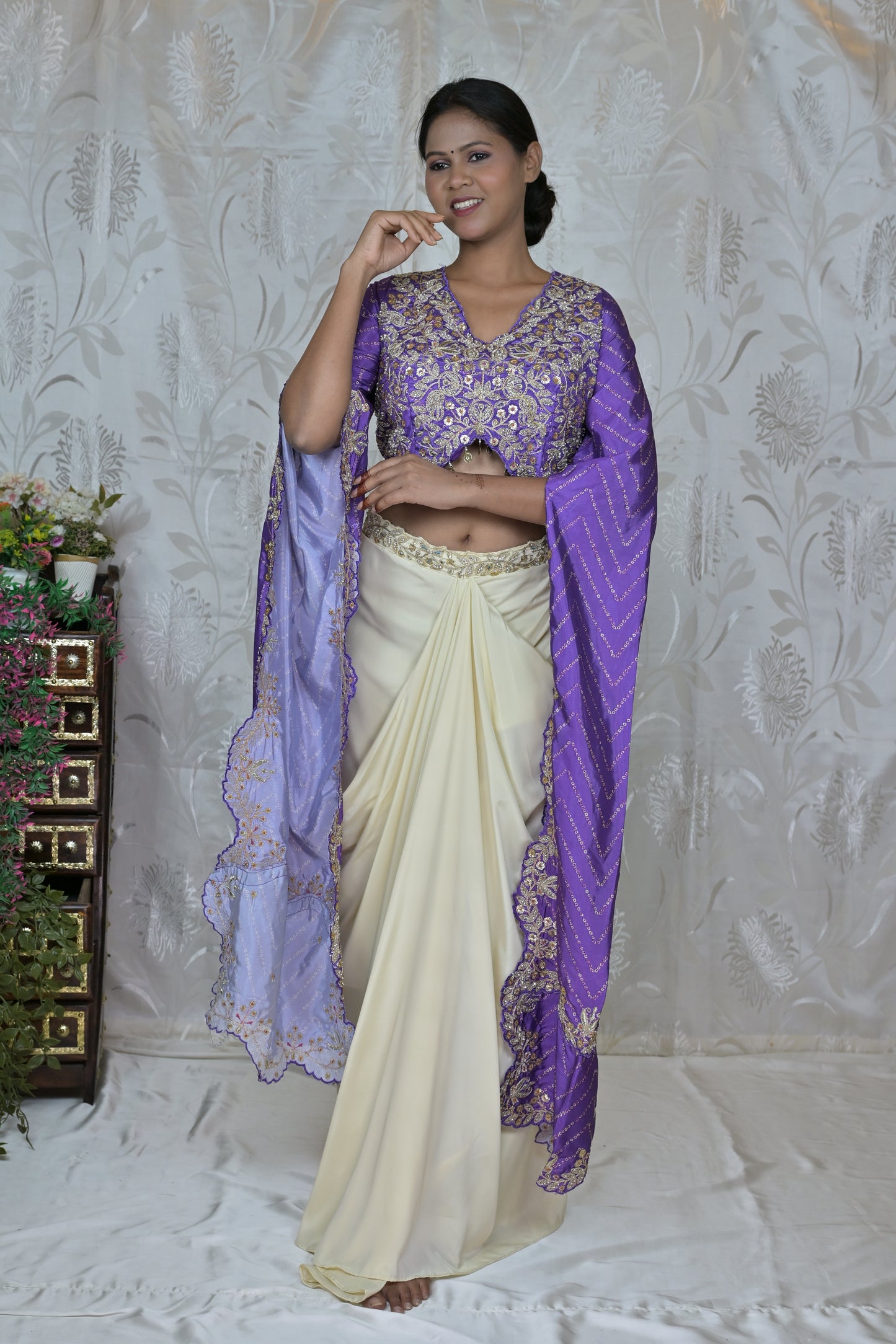 Elegant Cowl Skirt & Long Sleeve Blouse Set