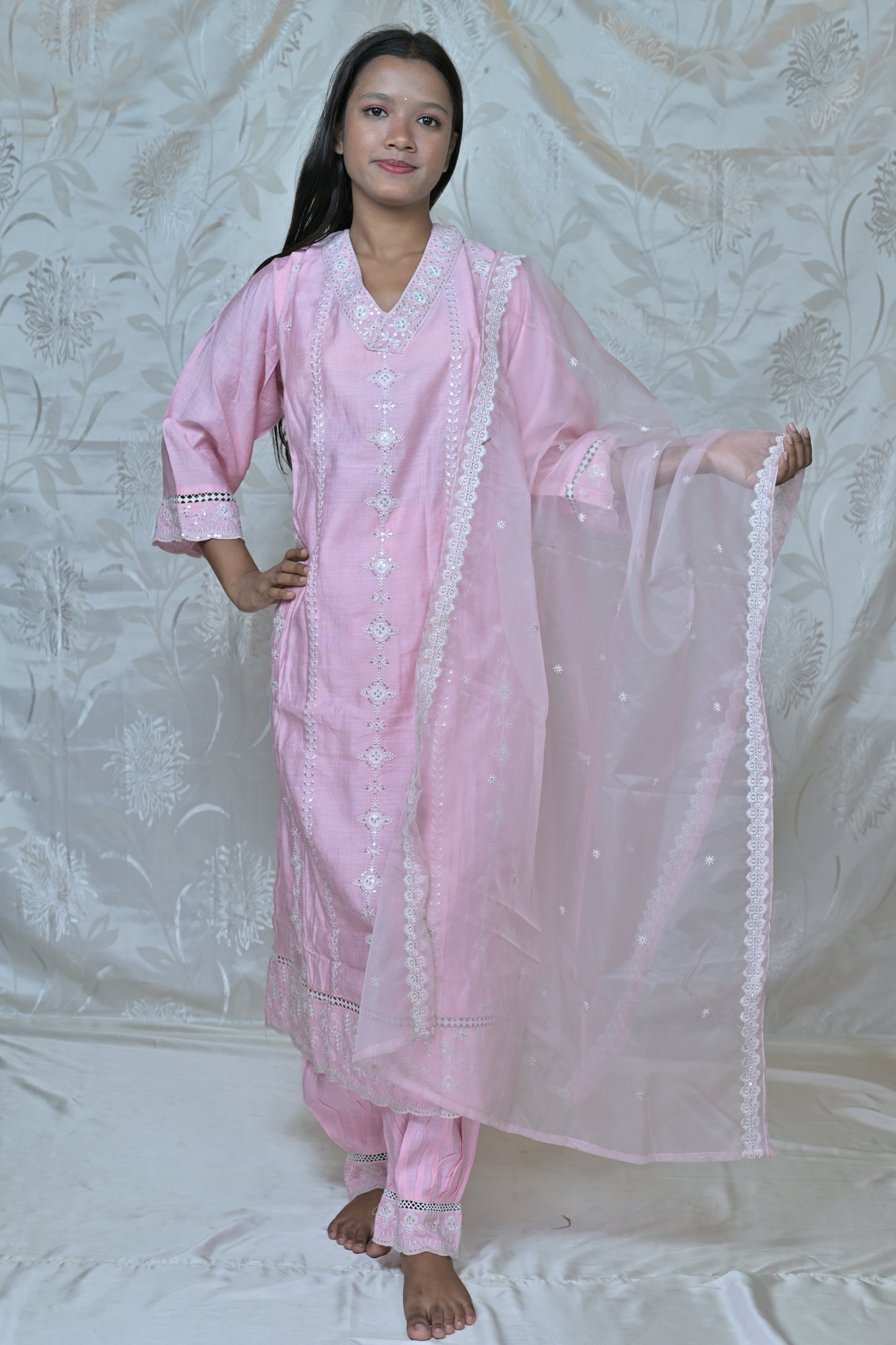 Pastel Embroidered Cotton Suit Set