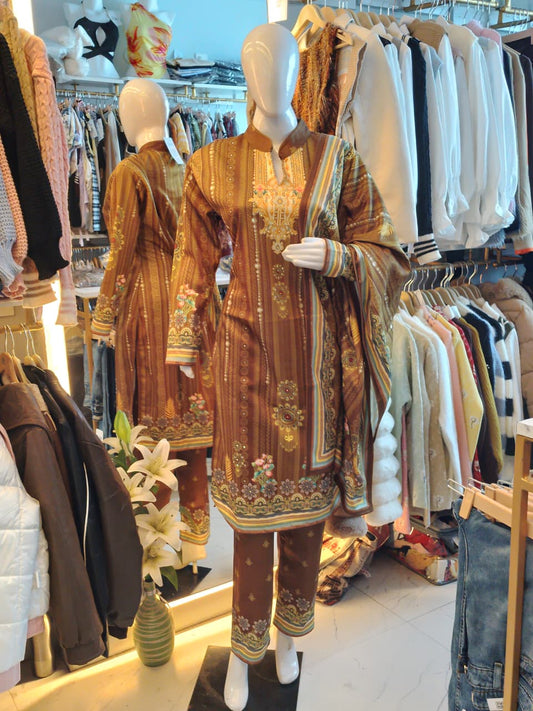 Kashmiri Gold" Winter Printed Suit Set
