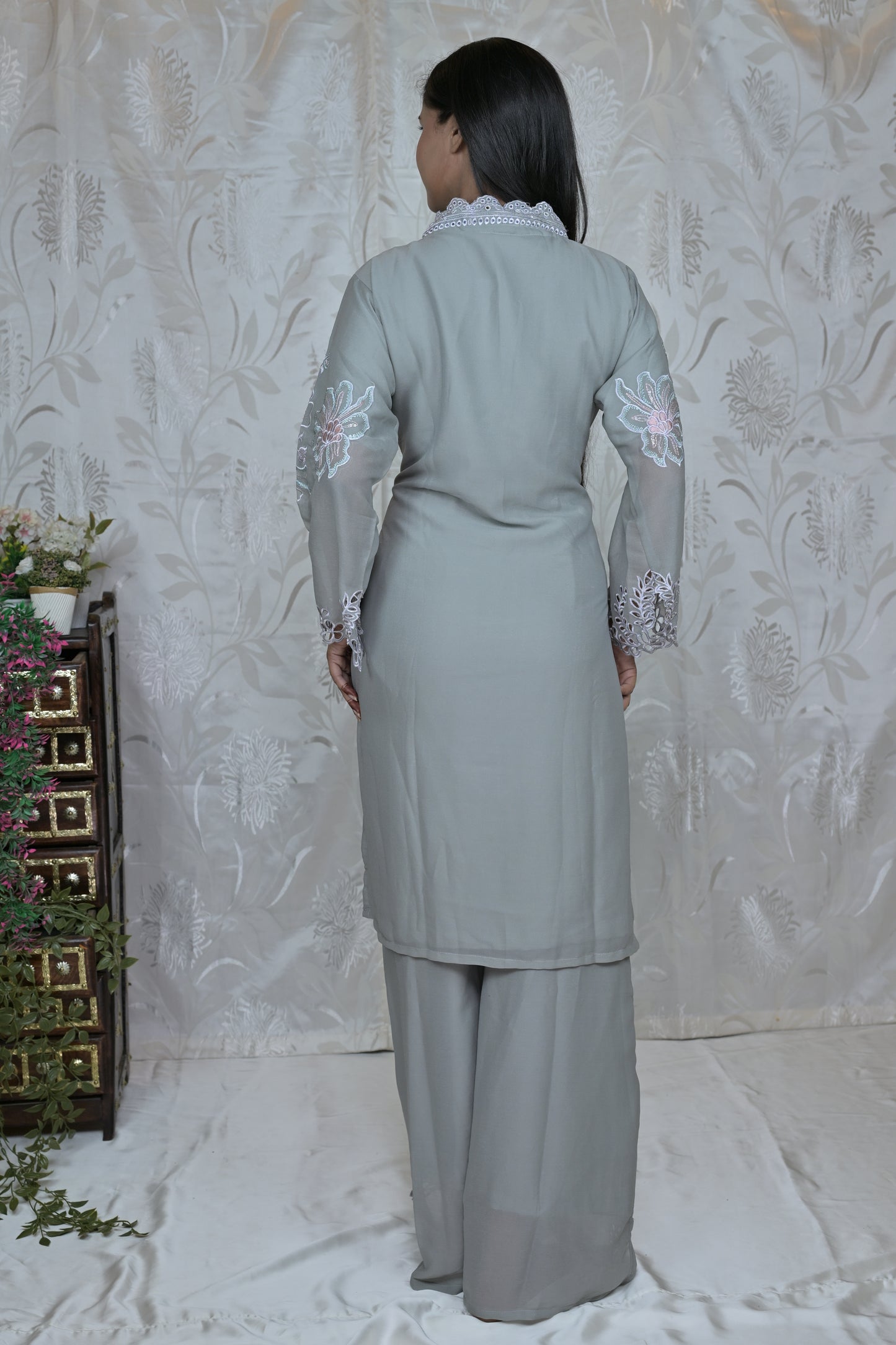 Floral Cutwork Embroidered Bell Sleeve Set