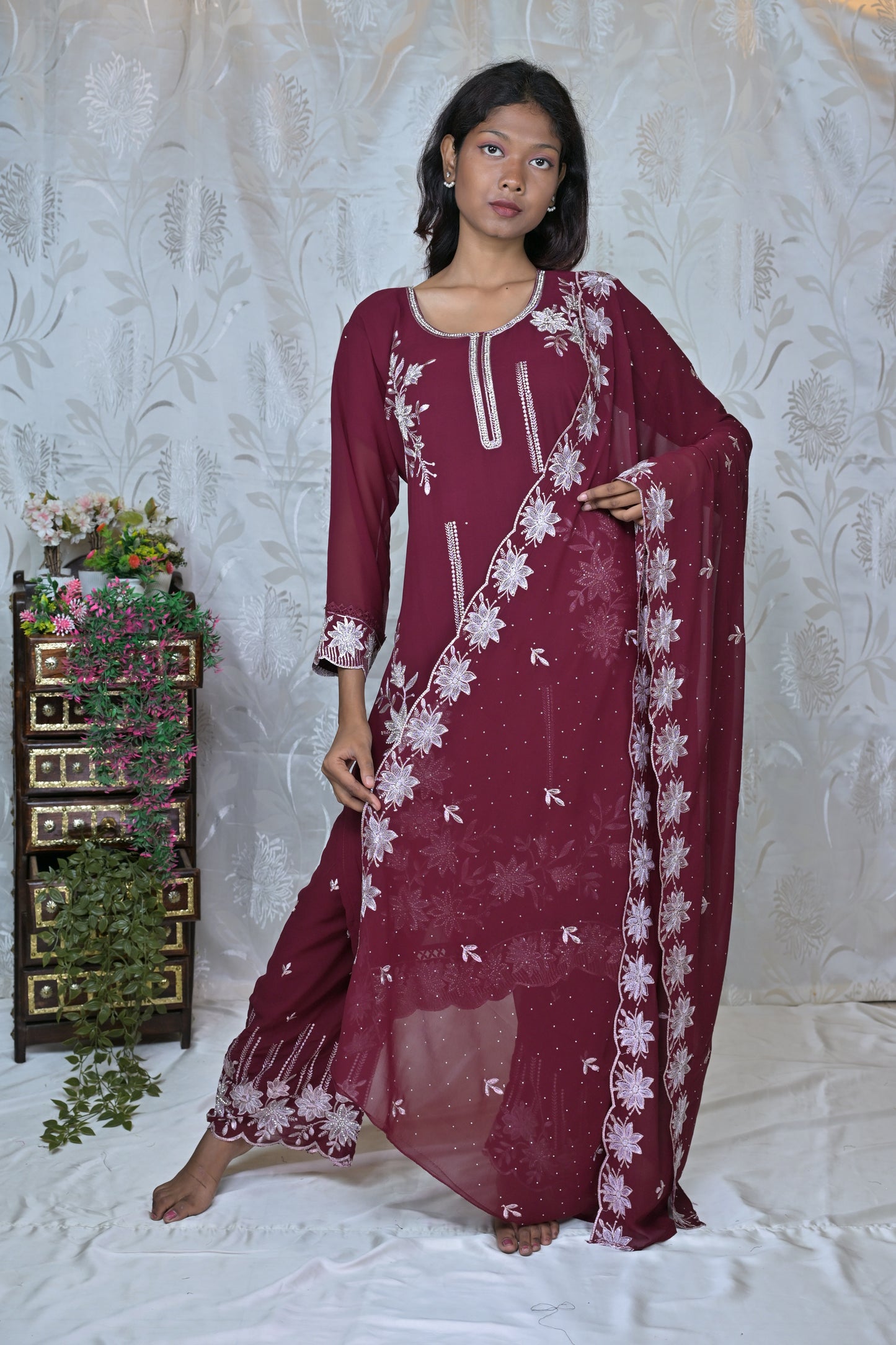 "FLORAL WHISPER" EMBROIDERED 3-PIECE SUIT SET
