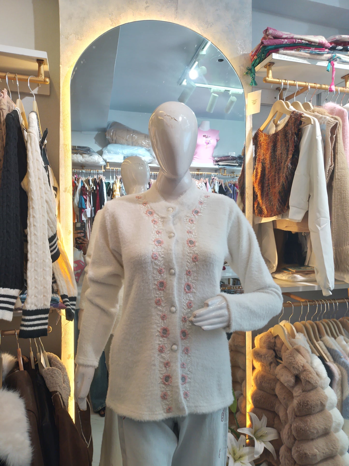 Winter Blossom" Embroidered Fluffy Cardigan
